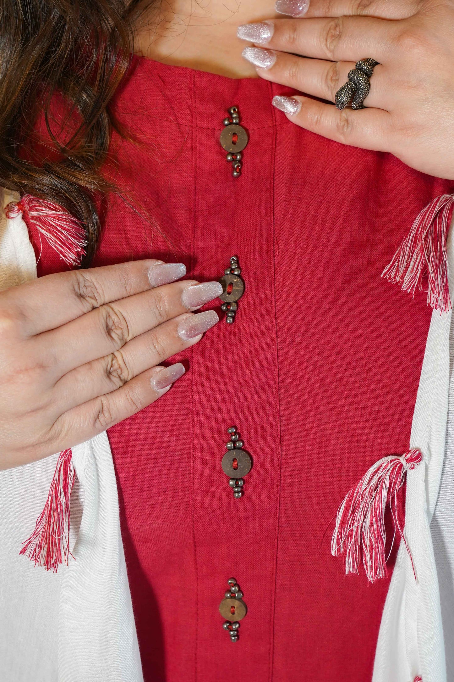Mahogany Bloom Hand Painted Cotton Cape Dress
