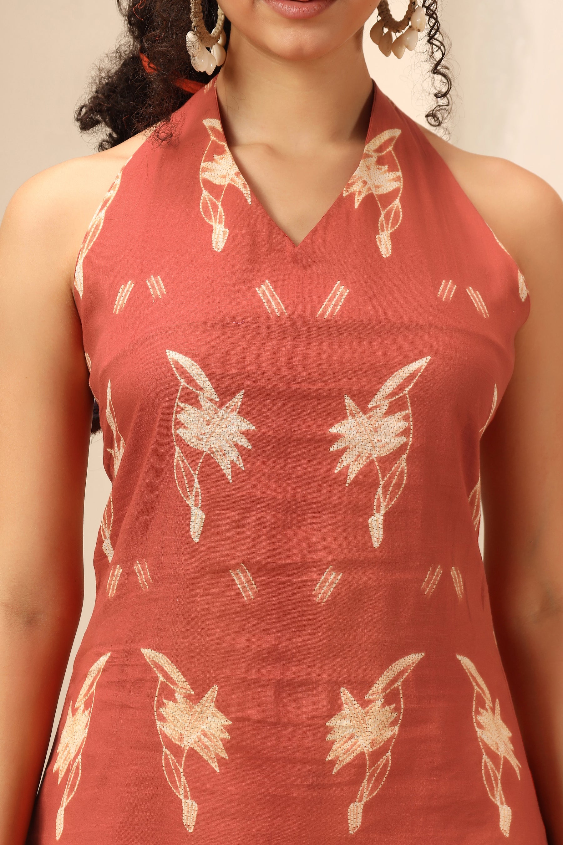 Kokum red shibori tie-dye cotton halter top, sleeveless summer top - World of Toji