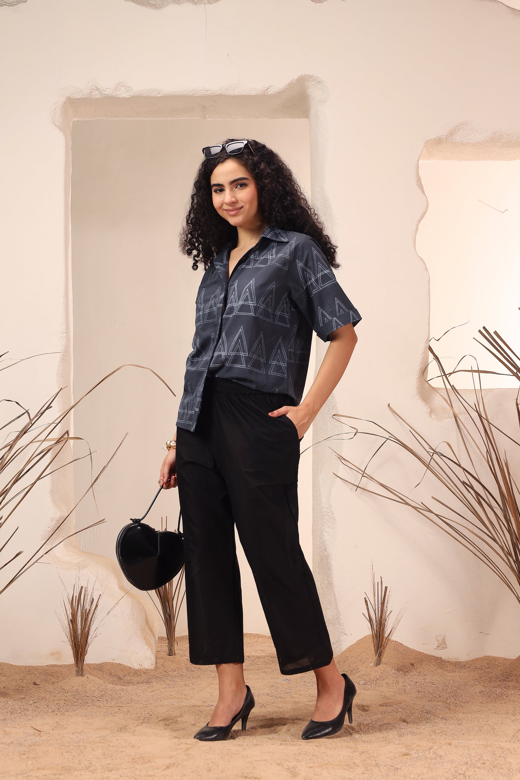 Kala Khatta black shibori tie-dye cotton shirt for women - World of Toji