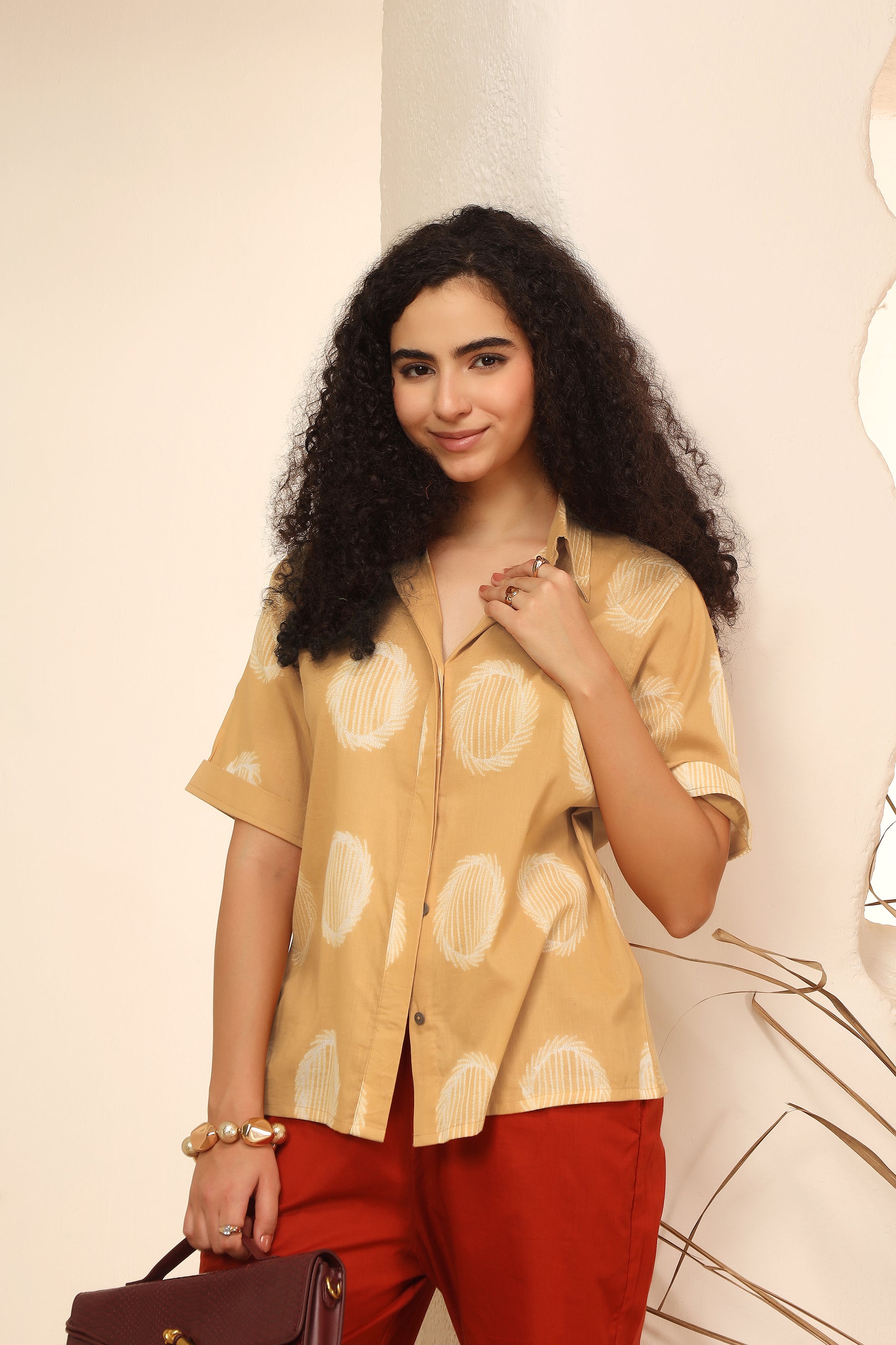 Aamras yellow shibori tie-dye cotton shirt for women, relaxed fit - World of Toji
