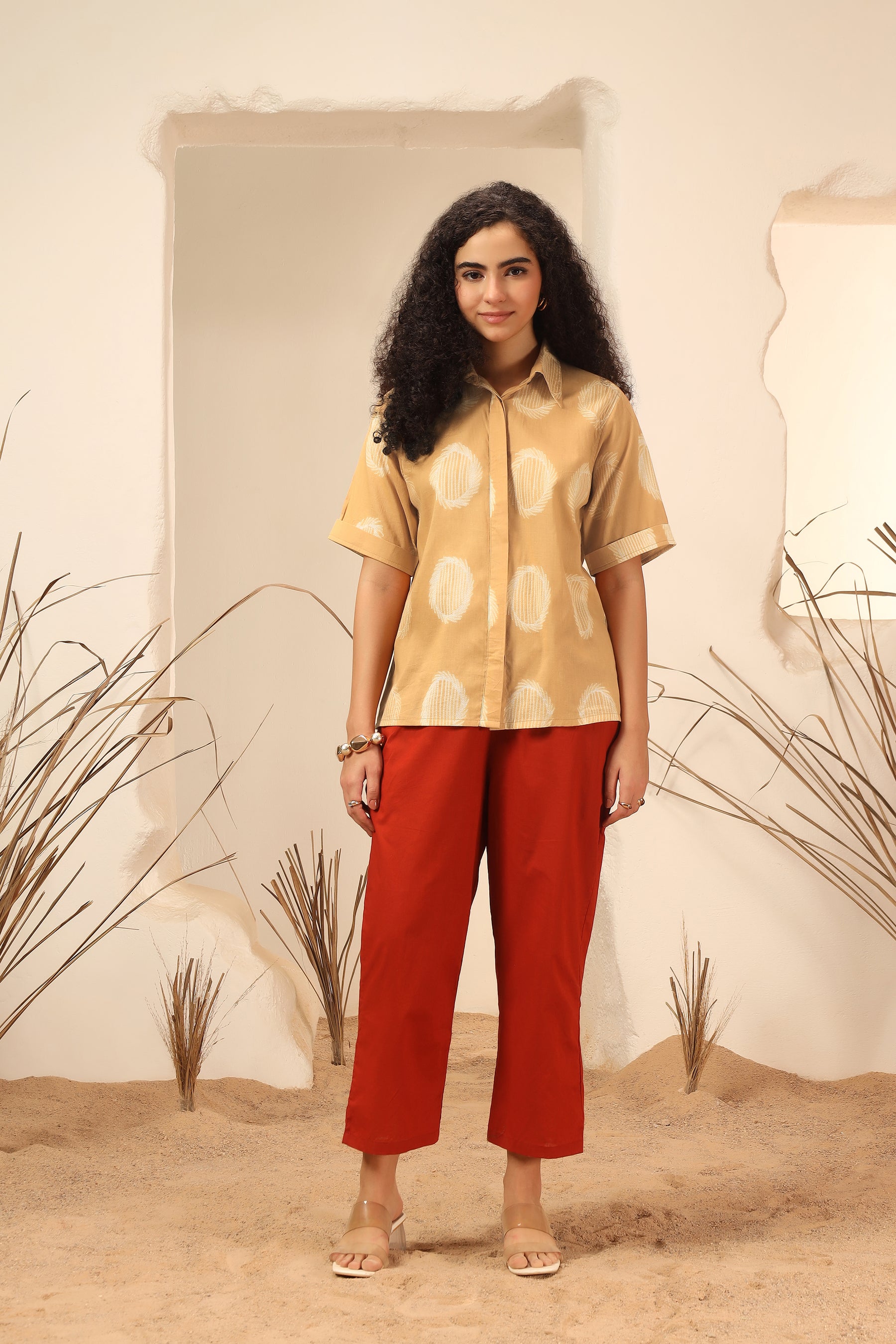 Aamras yellow shibori tie-dye cotton shirt for women, relaxed fit - World of Toji