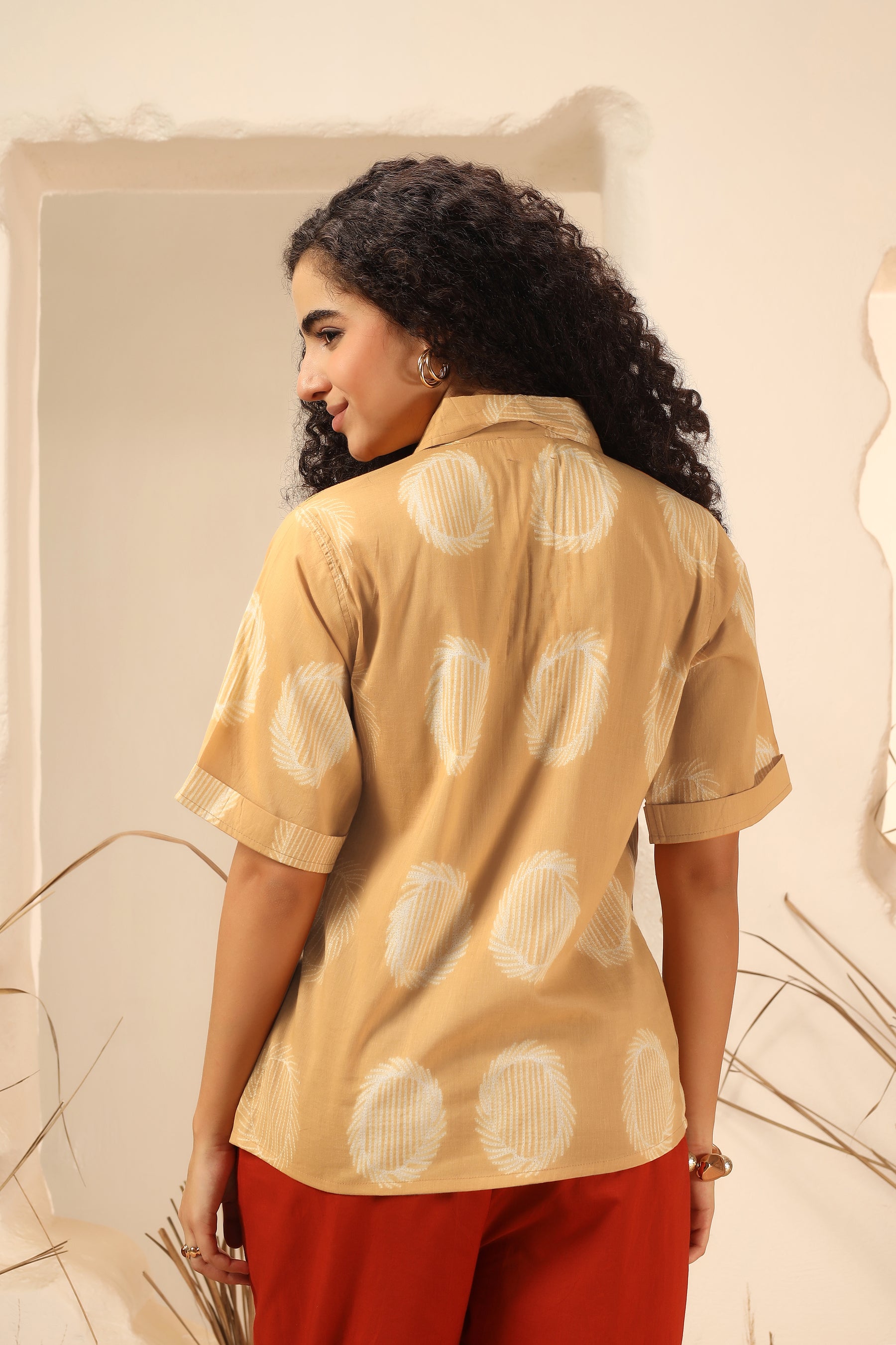 Aamras yellow shibori tie-dye cotton shirt for women, relaxed fit - World of Toji