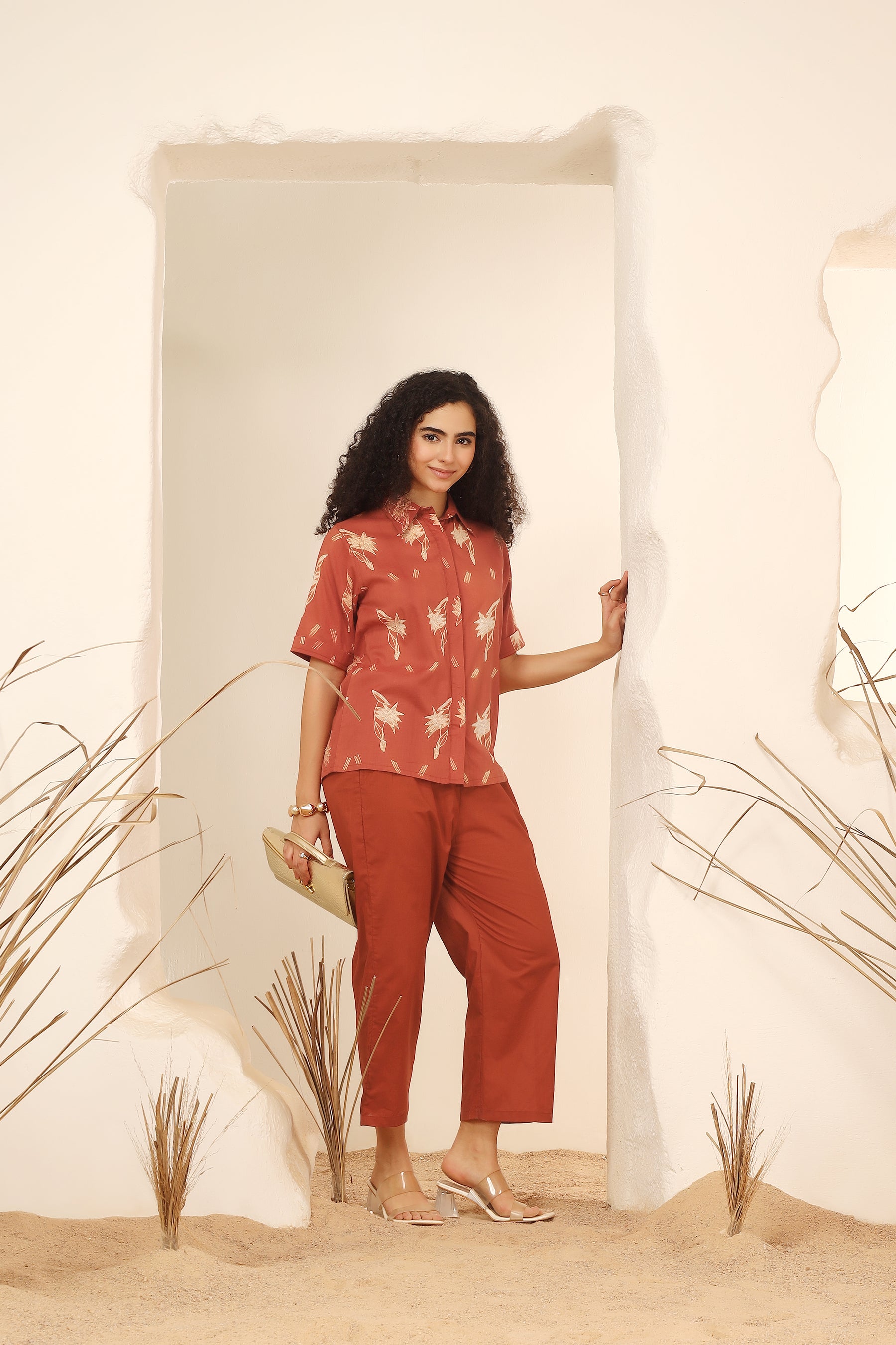 Kokum red shibori tie-dye cotton shirt for women, relaxed fit - World of Toji