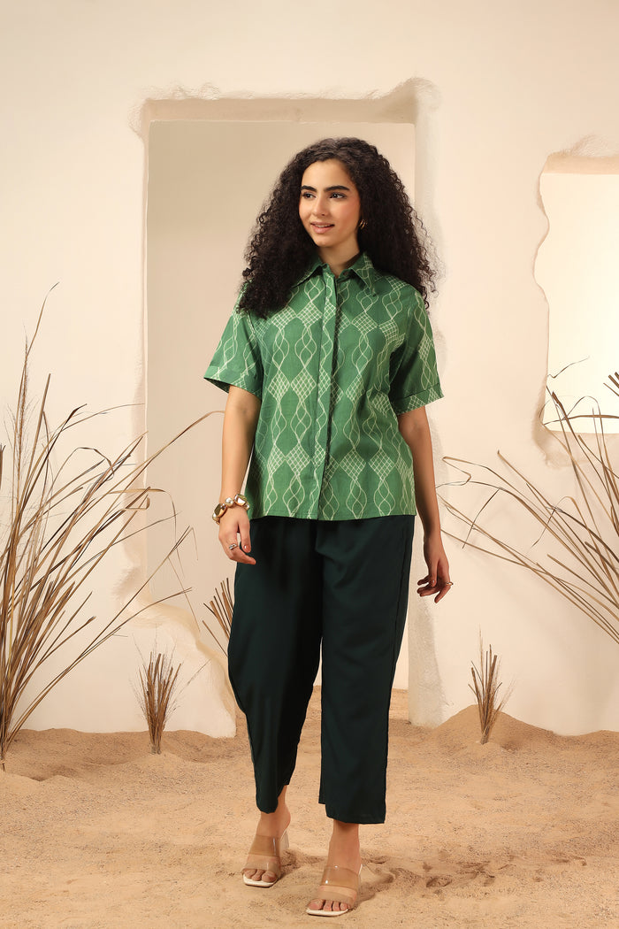 Khus Green Shibori Cotton Shirt
