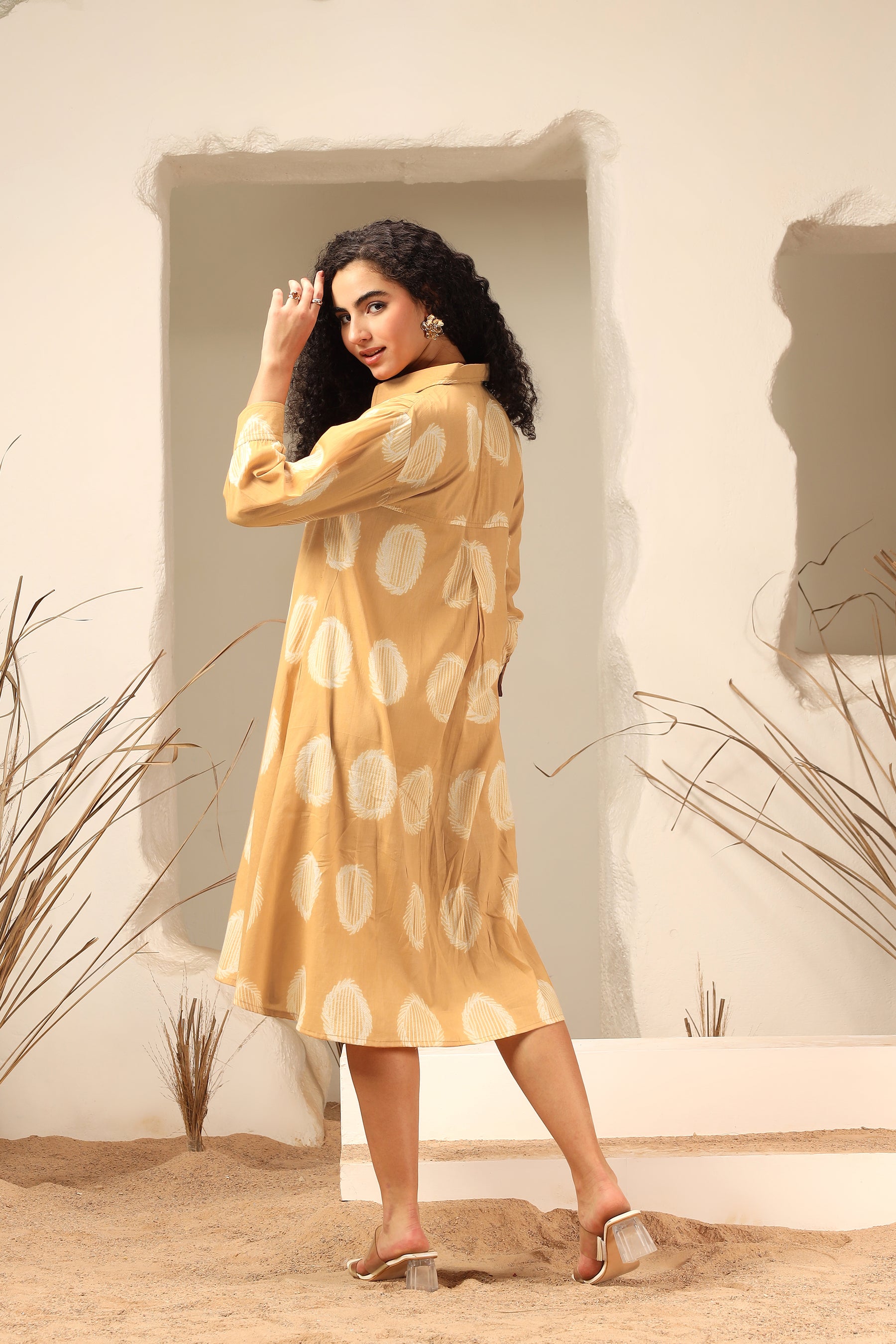 Aamras yellow shibori tie-dye cotton dress, handcrafted summer wear - World of Toji