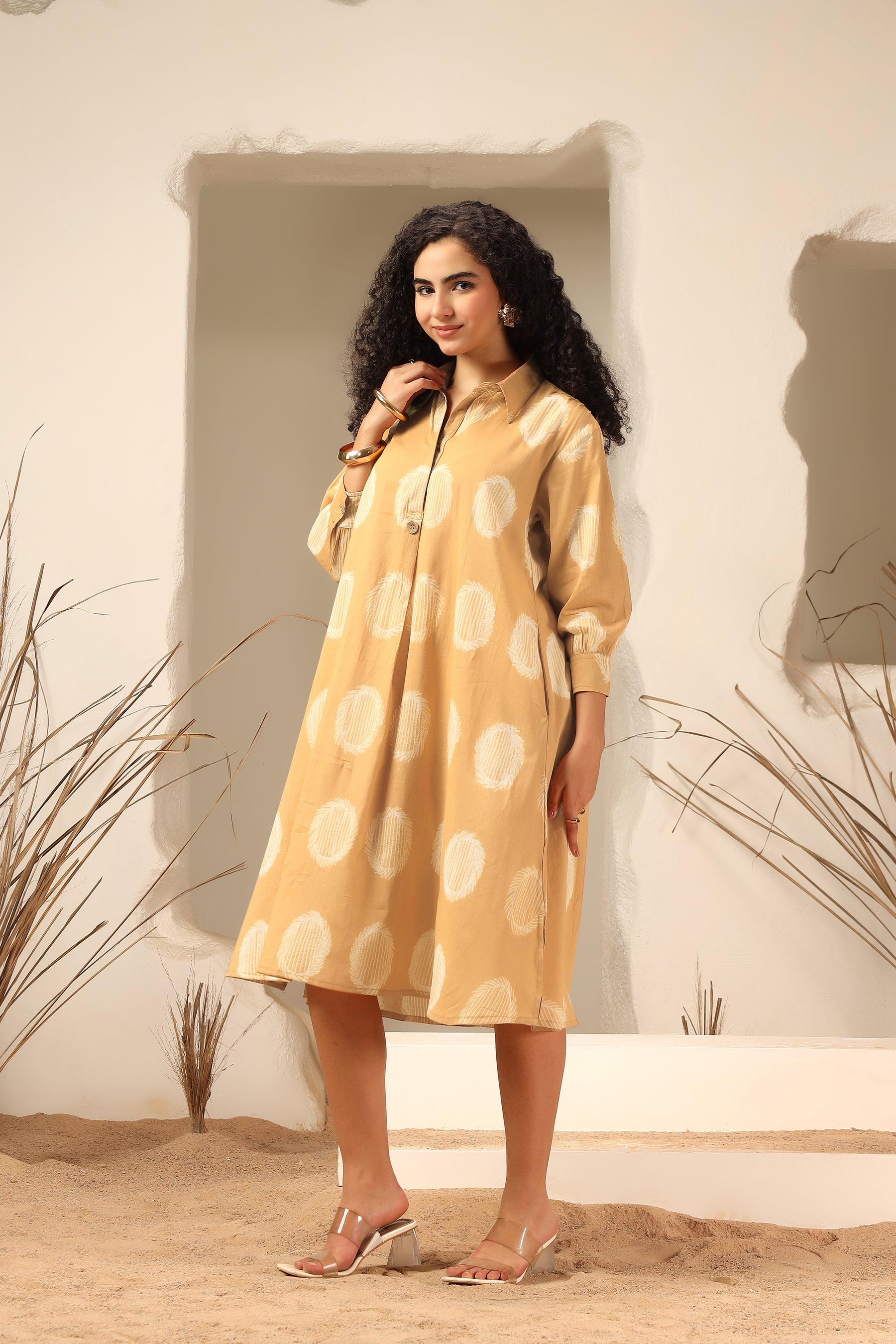 Aamras yellow shibori tie-dye cotton dress, handcrafted summer wear - World of Toji