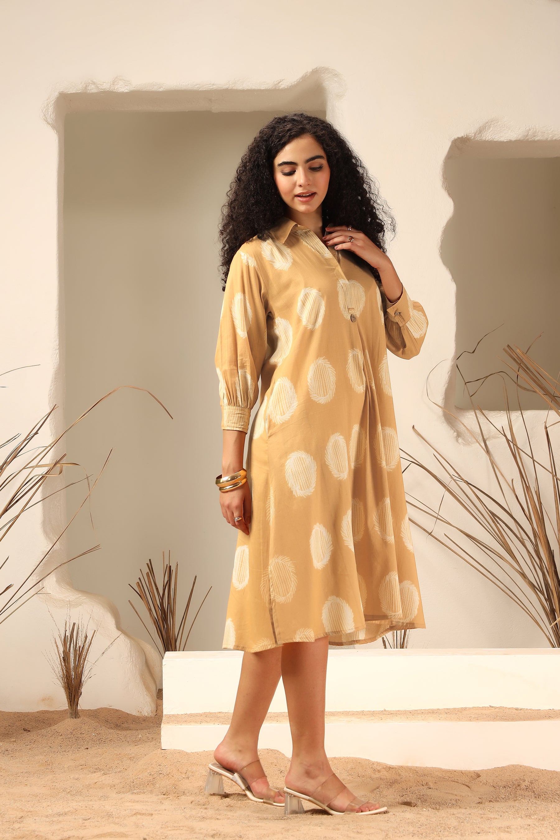 Aamras yellow shibori tie-dye cotton dress, handcrafted summer wear - World of Toji
