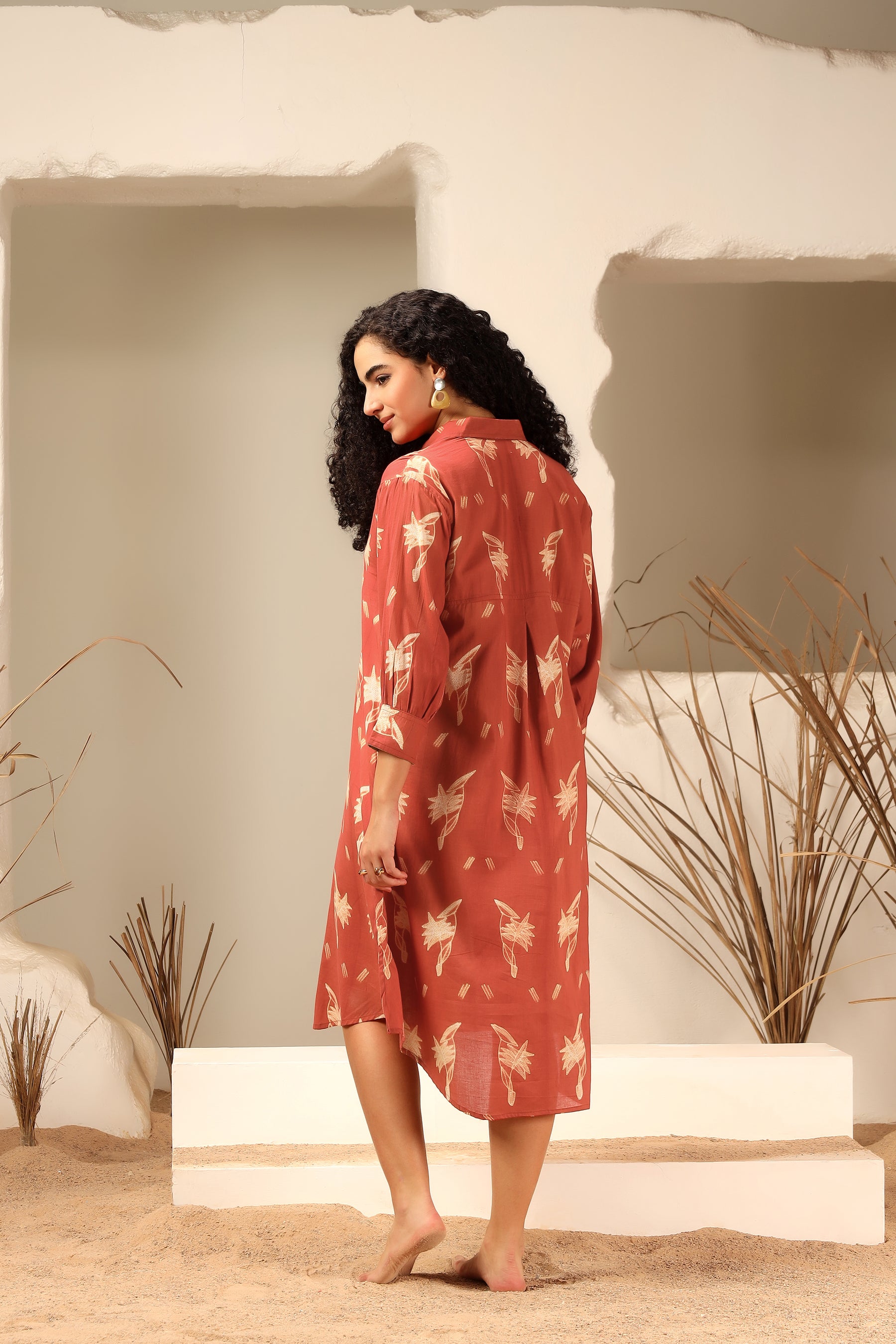 Kokum red shibori tie-dye cotton dress, handcrafted summer wear - World of Toji
