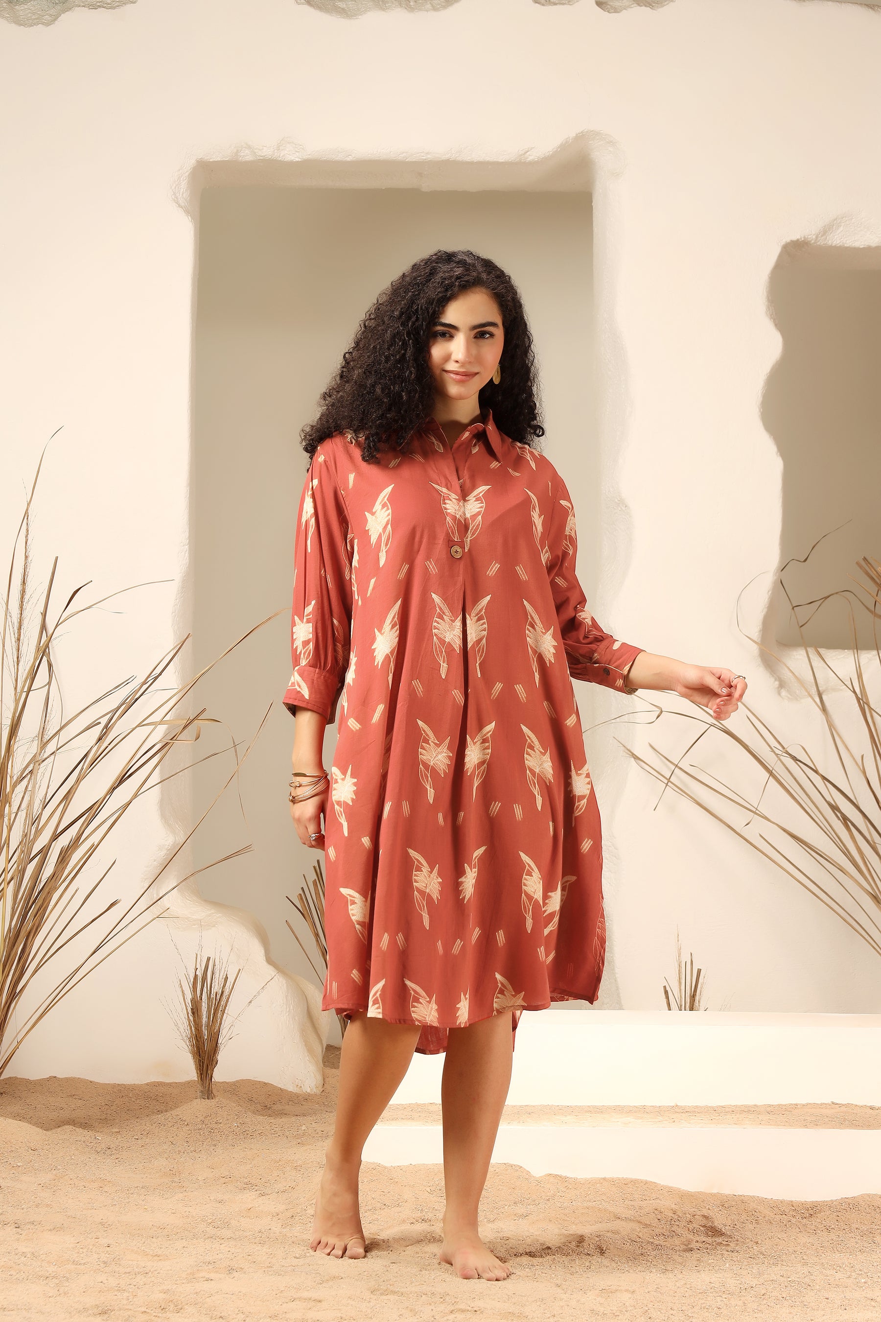 Kokum red shibori tie-dye cotton dress, handcrafted summer wear - World of Toji
