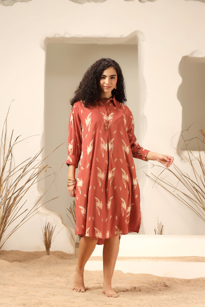 Kokum Red Shibori Cotton Dress