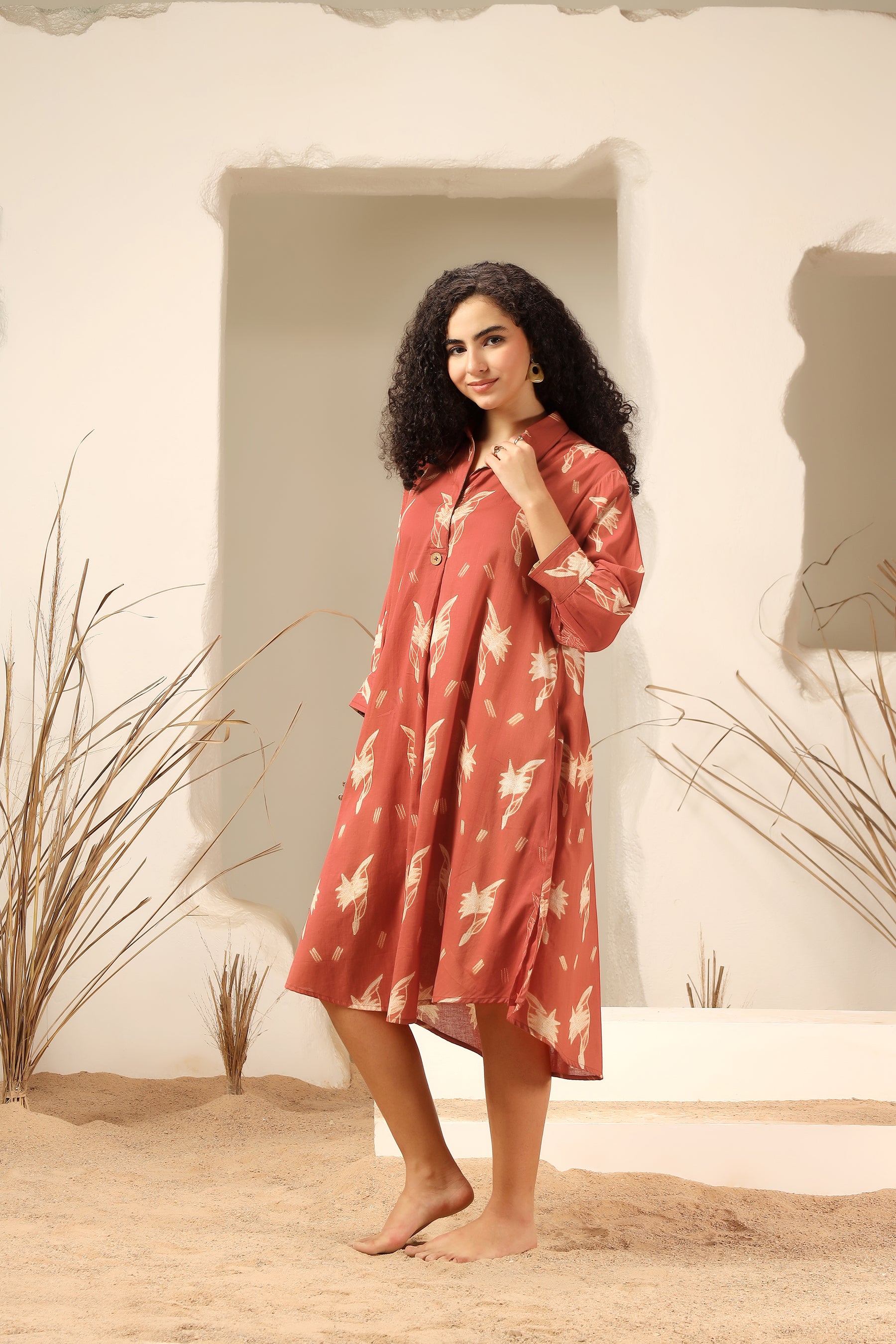 Kokum red shibori tie-dye cotton dress, handcrafted summer wear - World of Toji