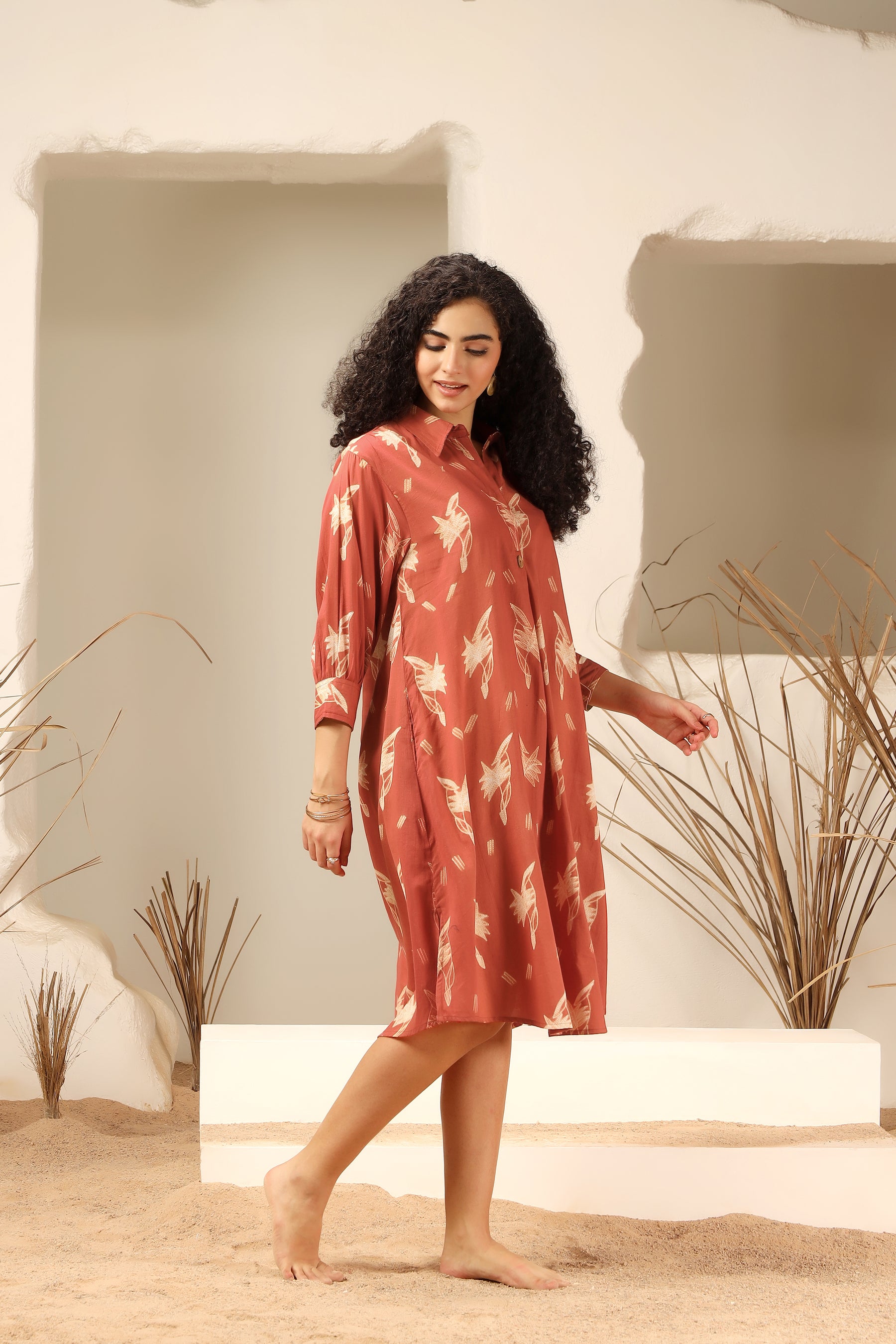 Kokum red shibori tie-dye cotton dress, handcrafted summer wear - World of Toji
