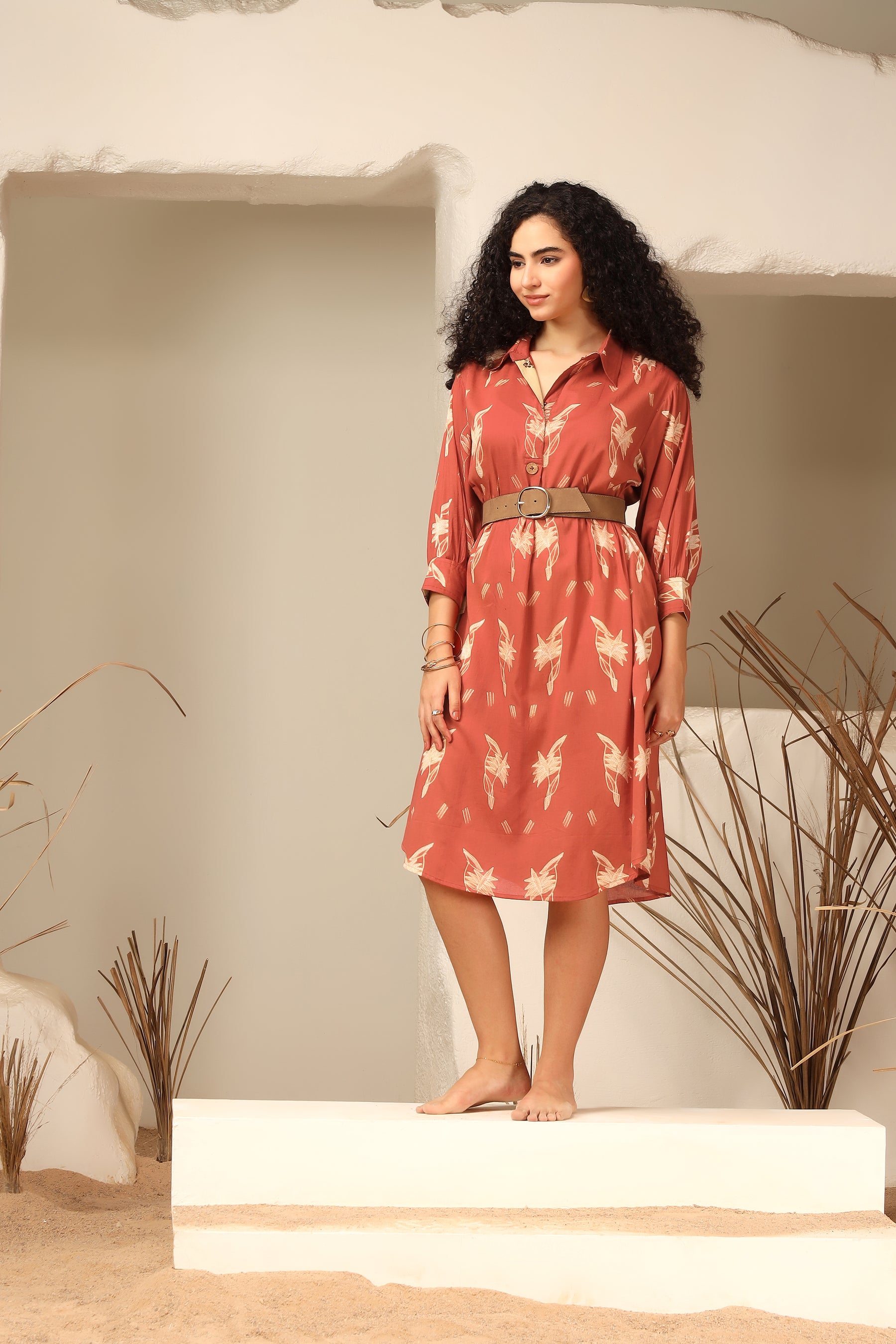 Kokum red shibori tie-dye cotton dress, handcrafted summer wear - World of Toji