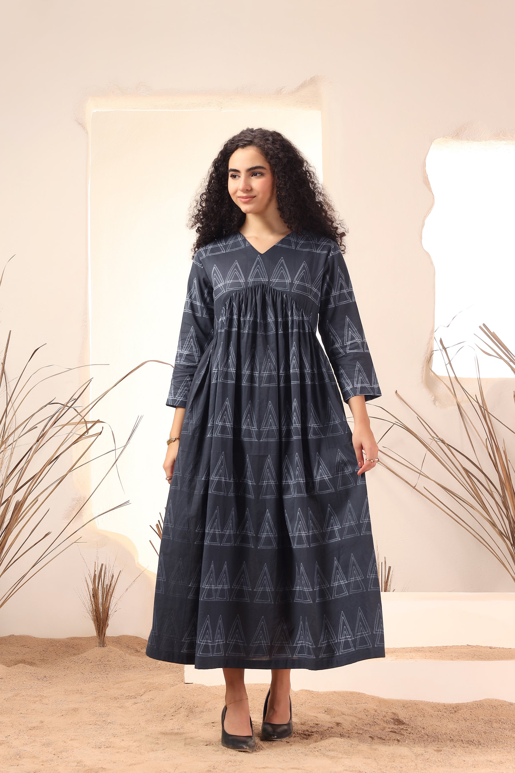 Cotton Kali Dress Kala Khatta black shibori tie-dye cotton kali dress with flared panels - World of Toji