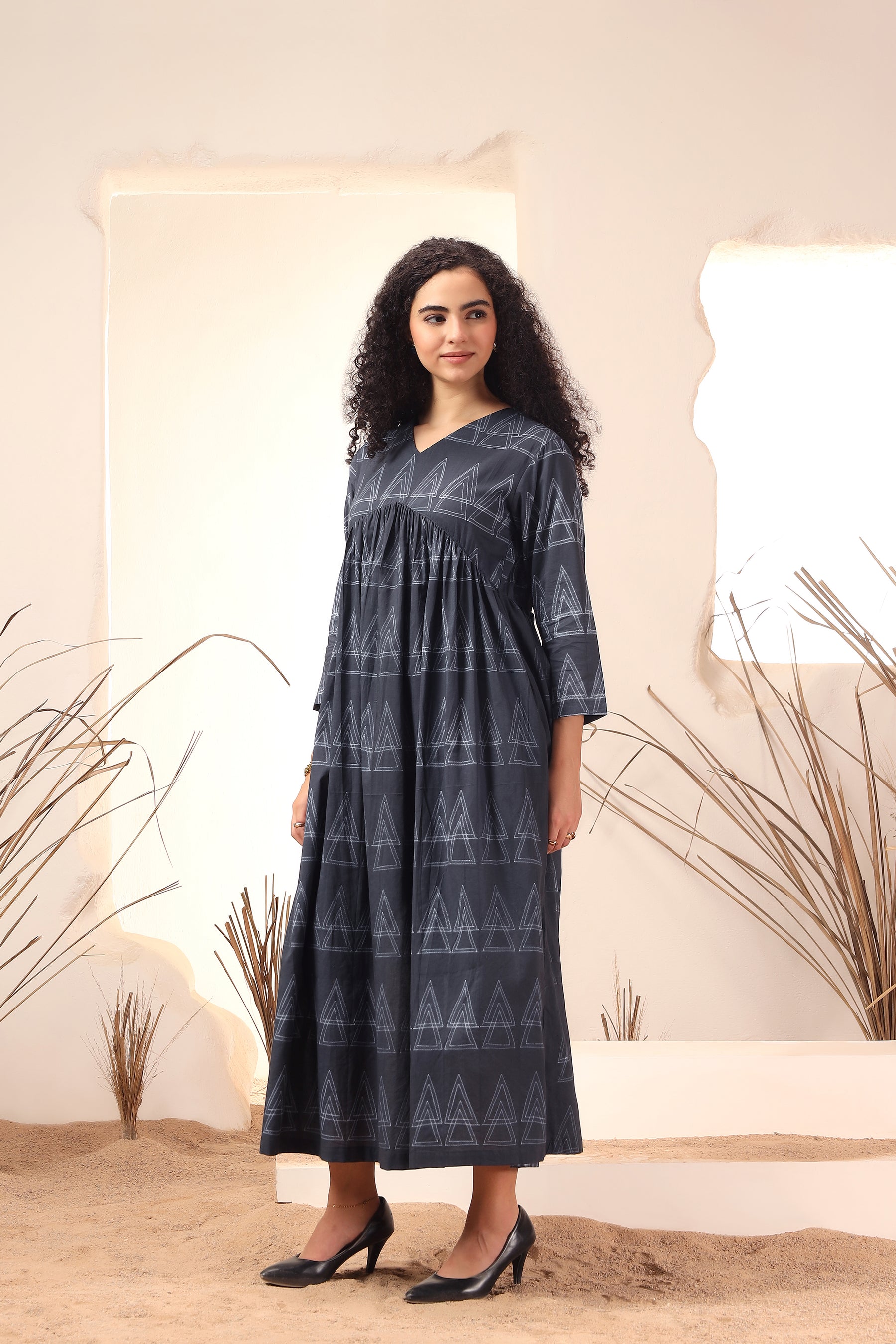 Cotton Kali Dress Kala Khatta black shibori tie-dye cotton kali dress with flared panels - World of Toji