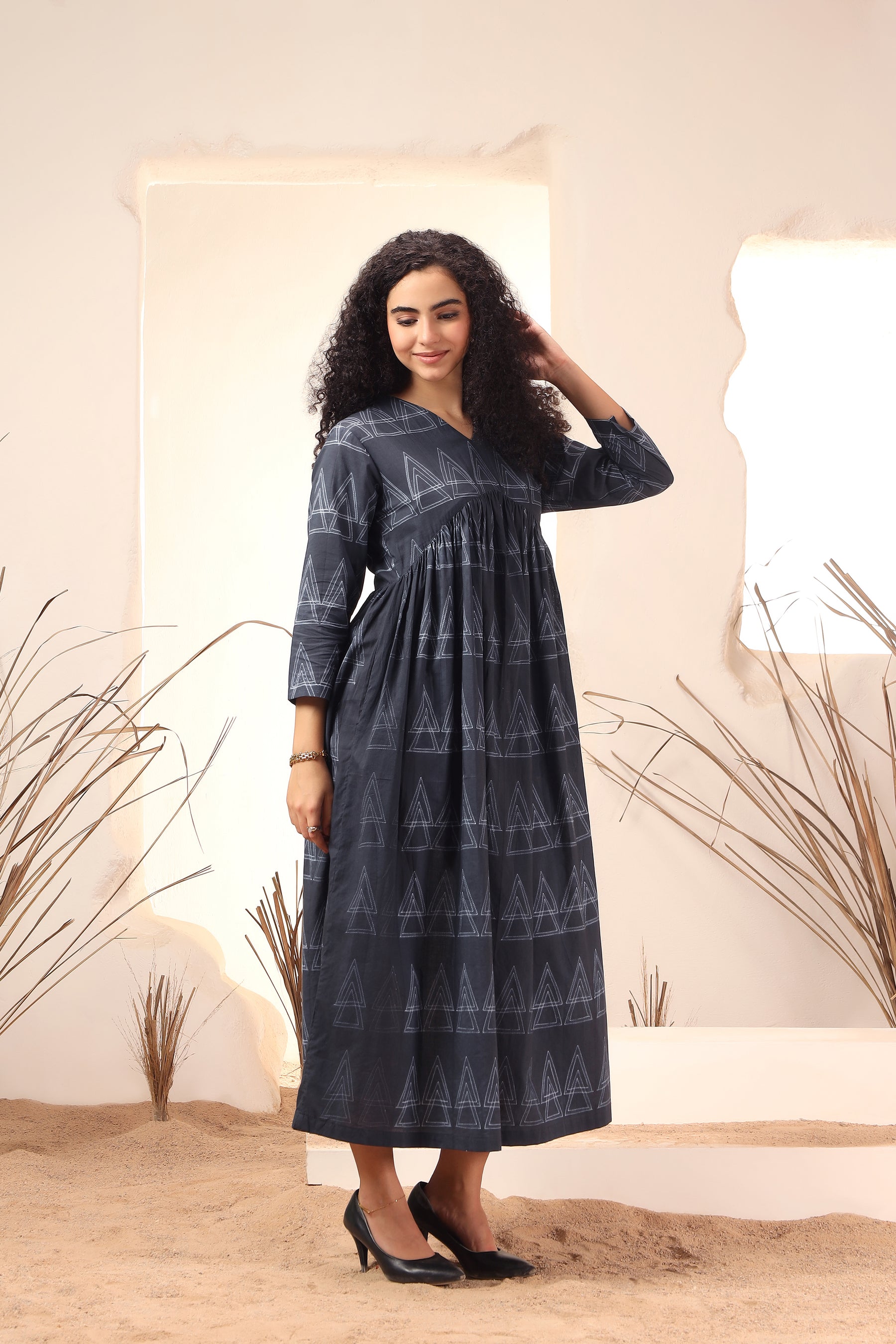 Cotton Kali Dress Kala Khatta black shibori tie-dye cotton kali dress with flared panels - World of Toji