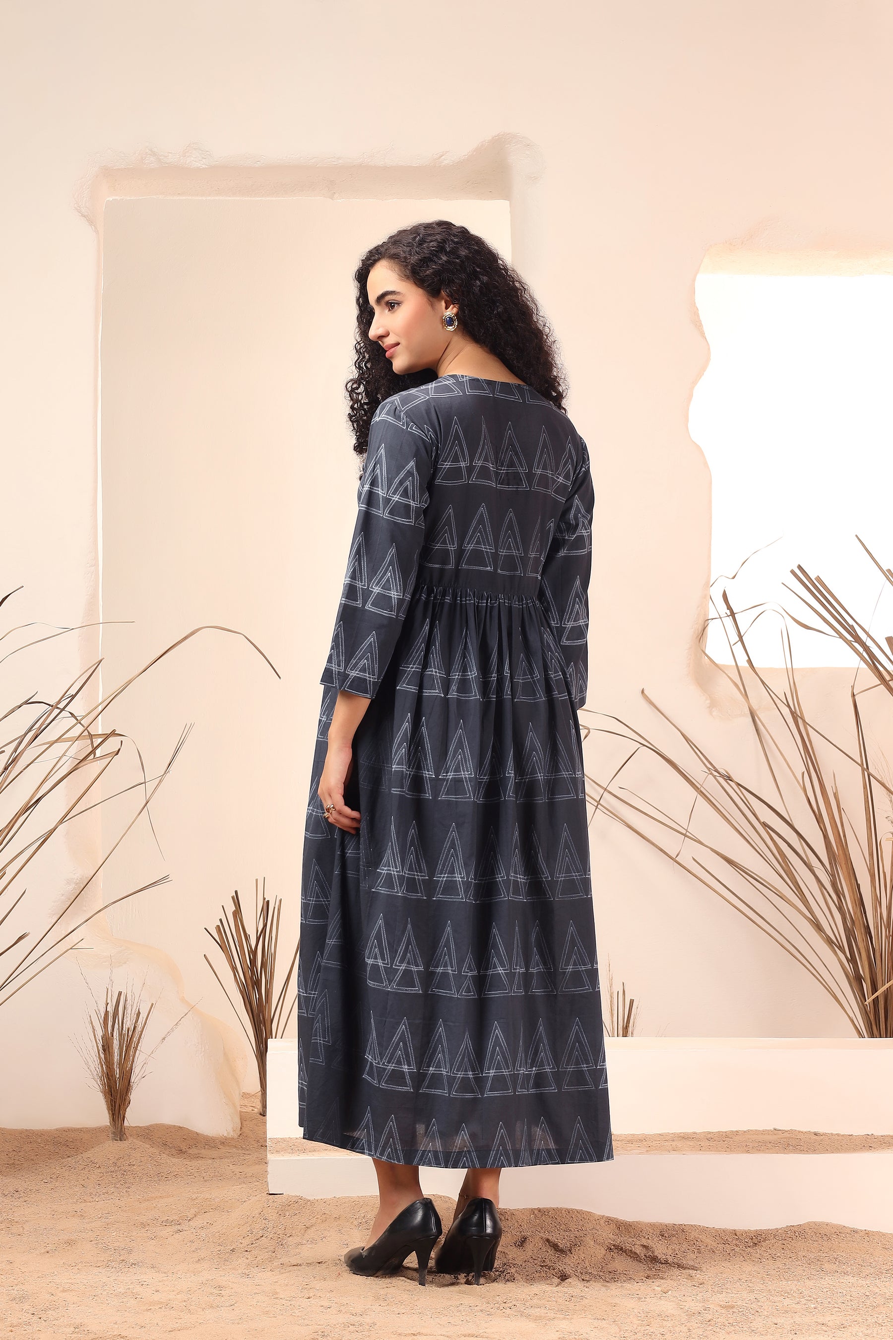 Cotton Kali Dress Kala Khatta black shibori tie-dye cotton kali dress with flared panels - World of Toji