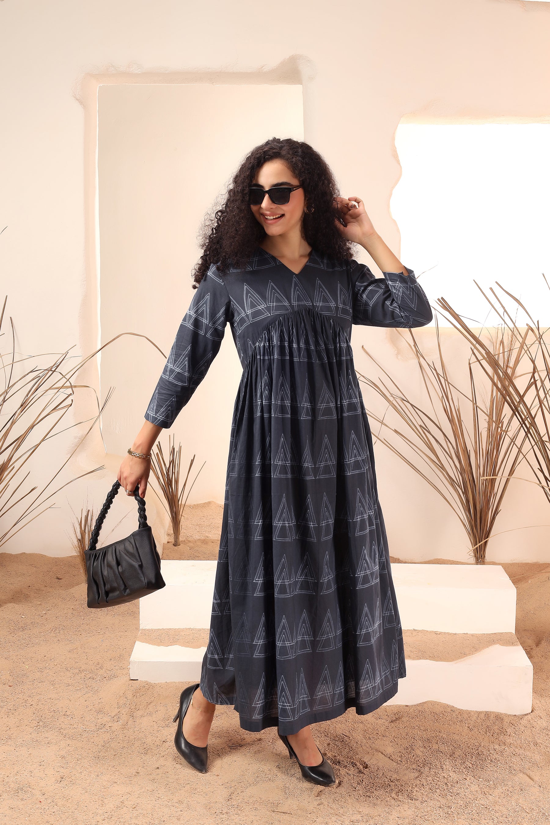 Cotton Kali Dress Kala Khatta black shibori tie-dye cotton kali dress with flared panels - World of Toji