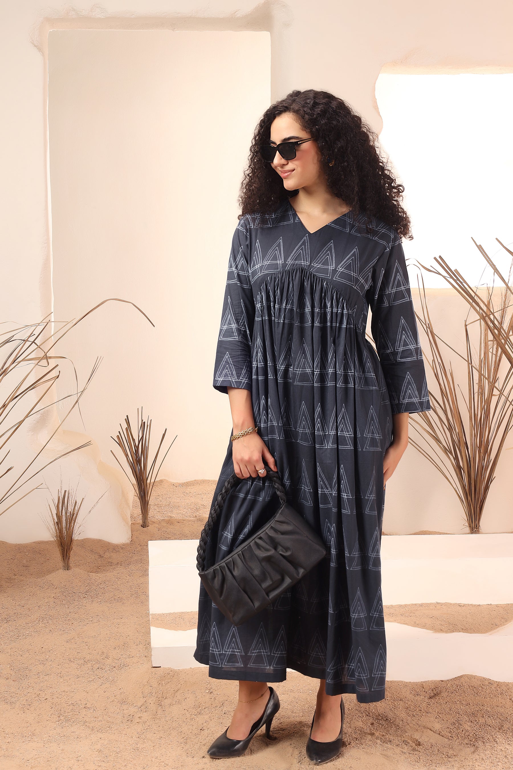 Cotton Kali Dress Kala Khatta black shibori tie-dye cotton kali dress with flared panels - World of Toji