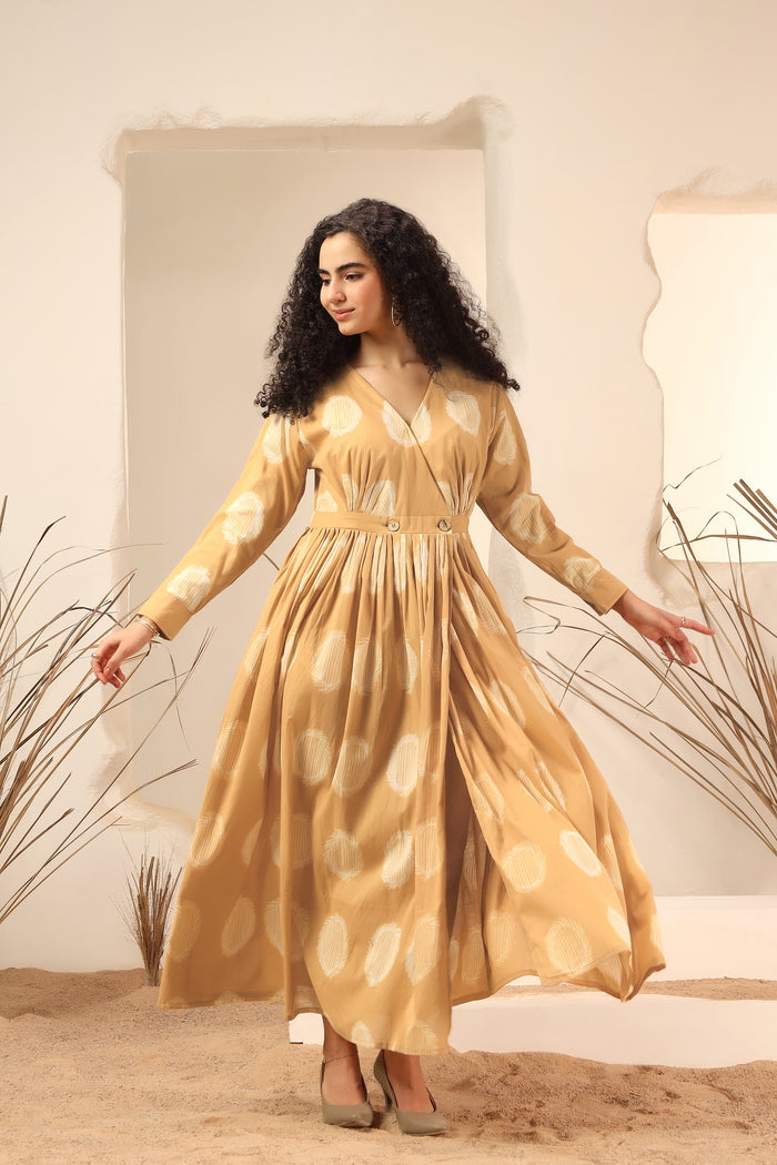 Aamras Yellow Shibori Cotton Wrap Dress