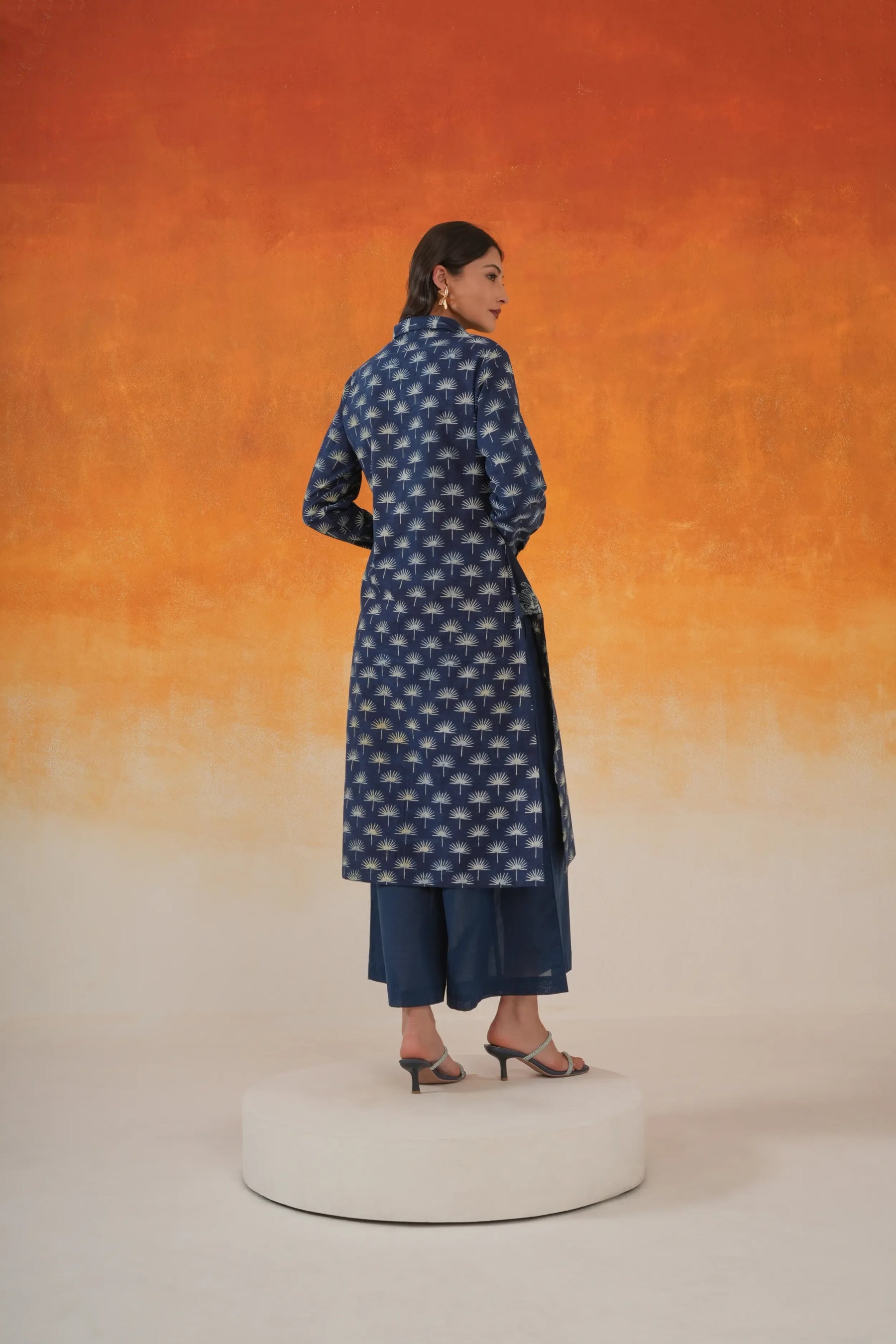 Maple shirt-style Ajrakh cotton kurta set indigo - World of Toji