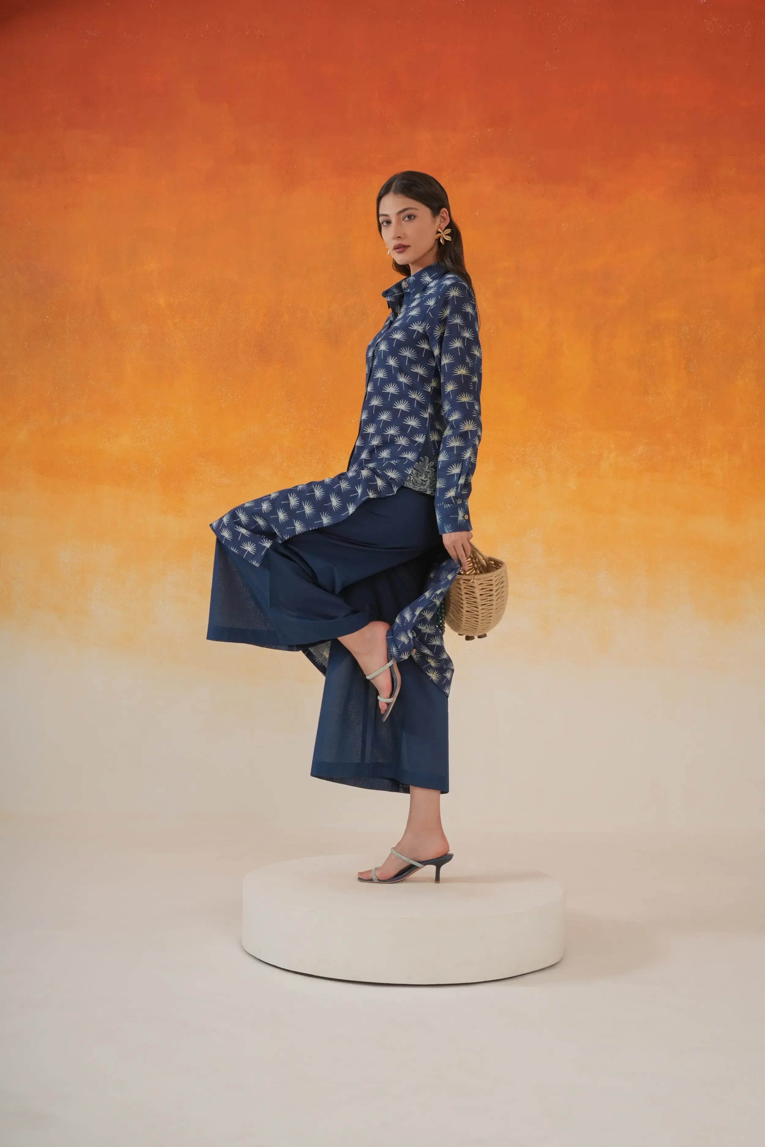 Maple Shirt Style Ajrakh Cotton Kurta - Indigo