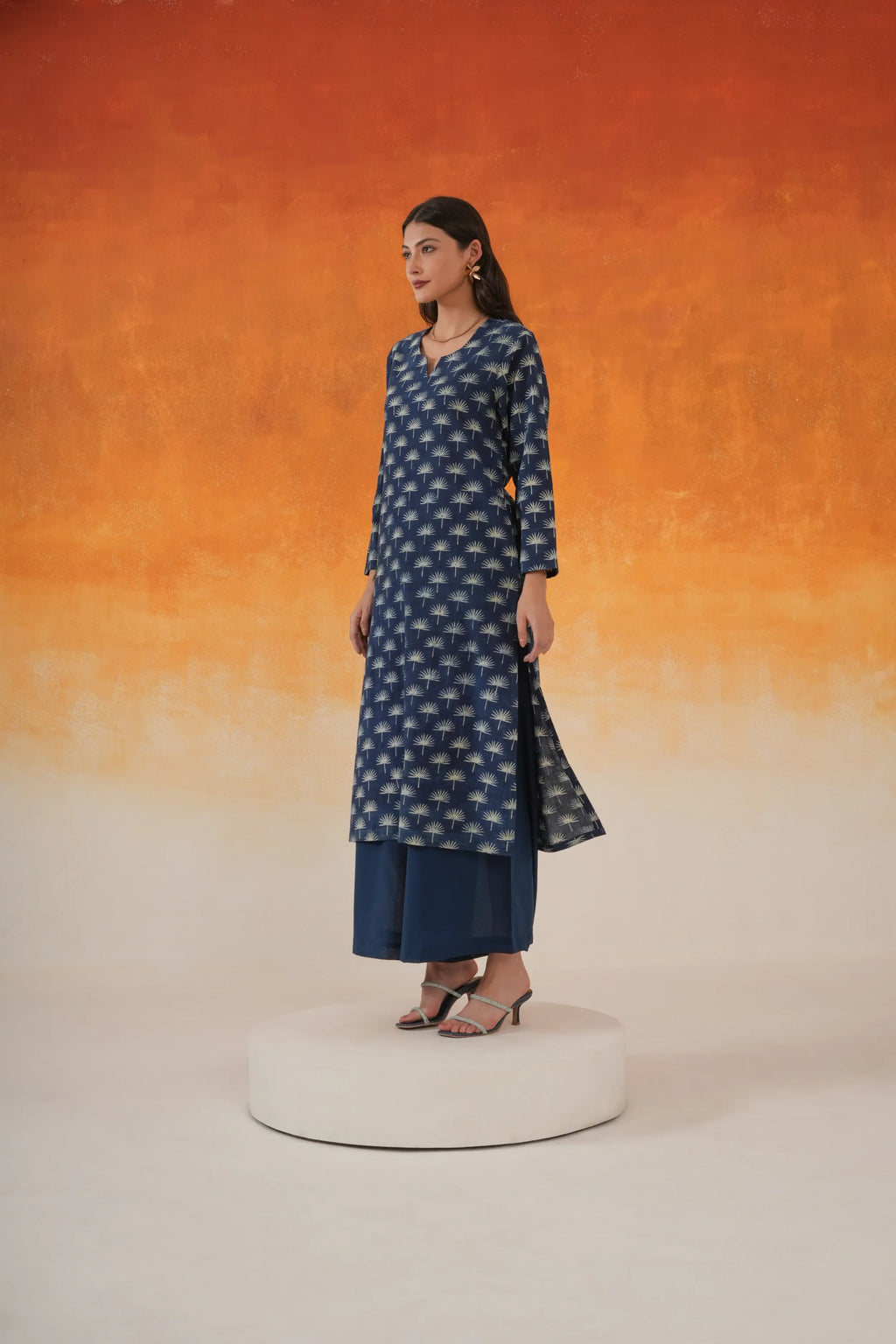 Maple straight Ajrakh cotton kurta set indigo