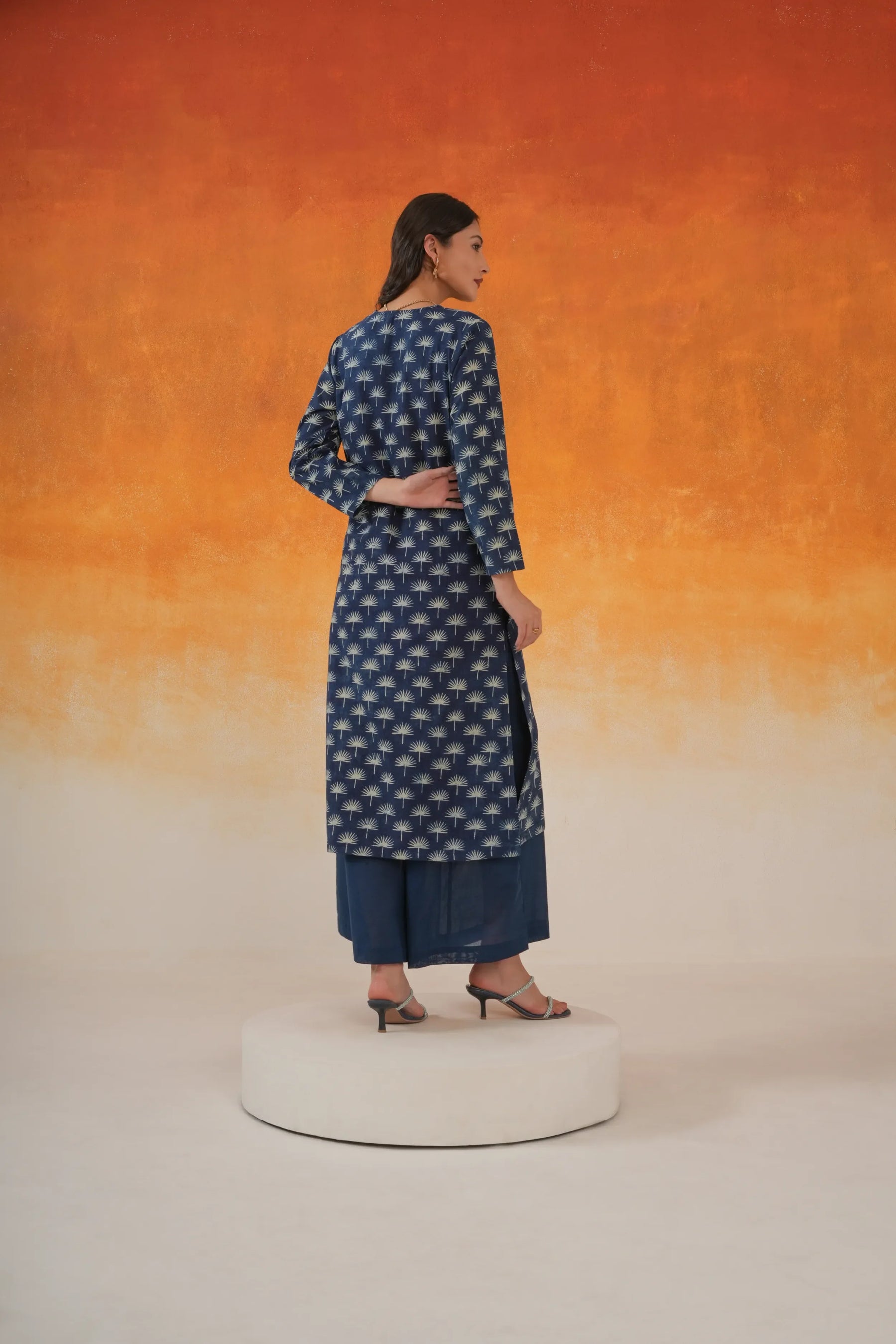 Maple straight Ajrakh cotton kurta set indigo - World of Toji