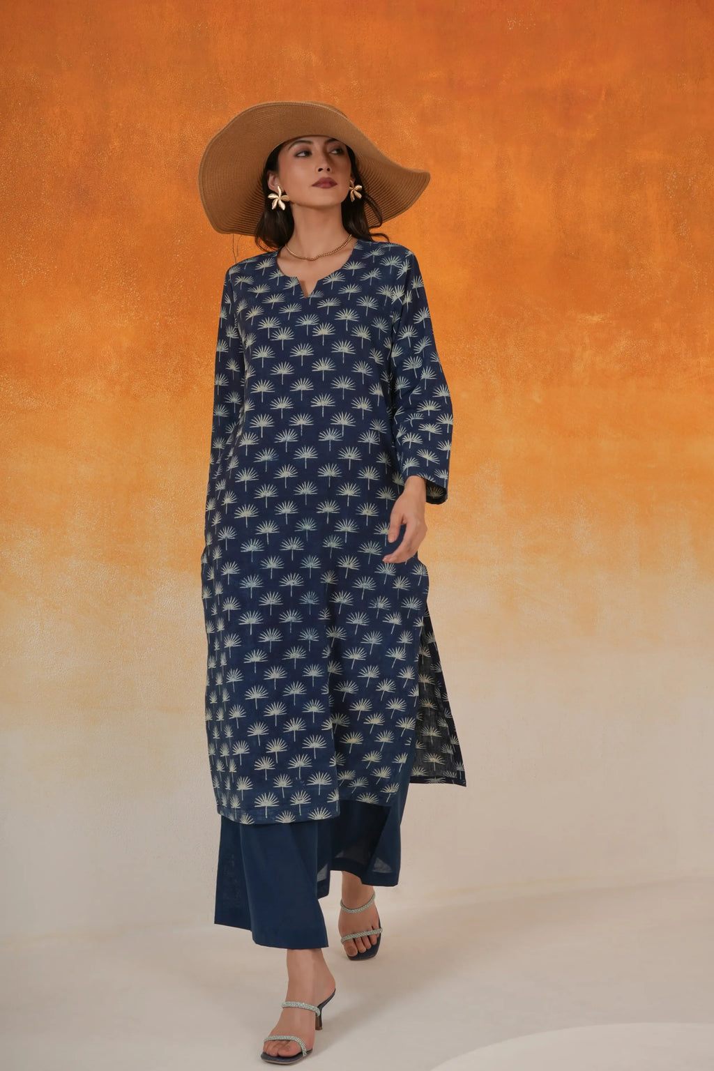 Maple Straight Ajrakh Cotton Kurta - Indigo