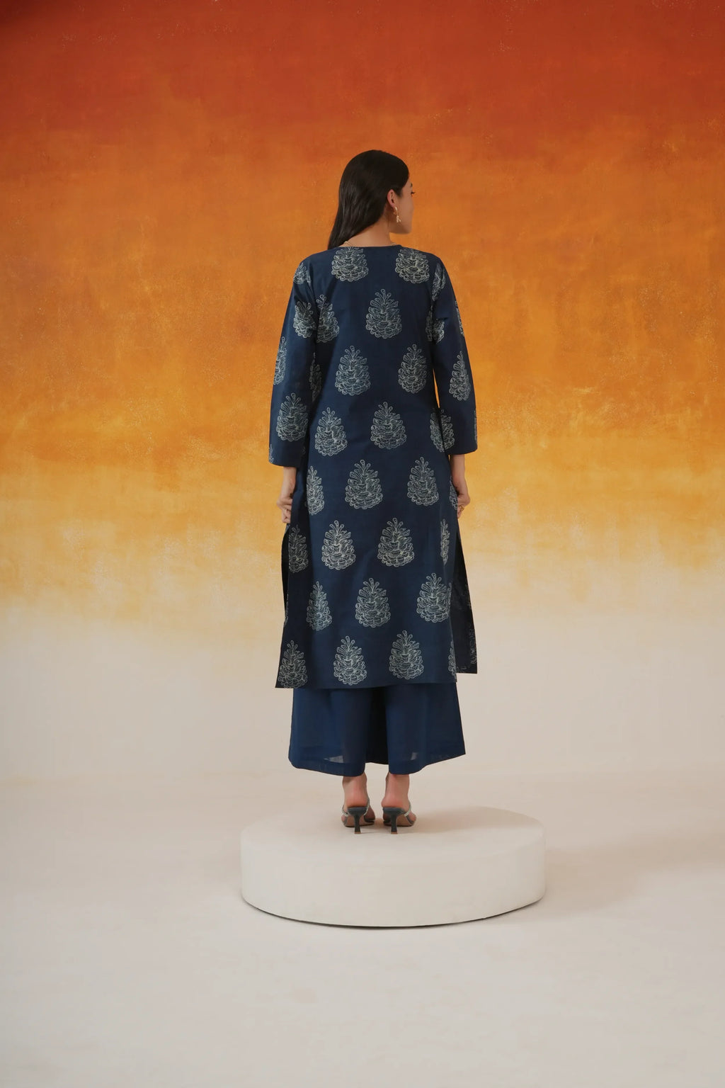 Pine Straight Ajrakh Cotton Kurta - Indigo