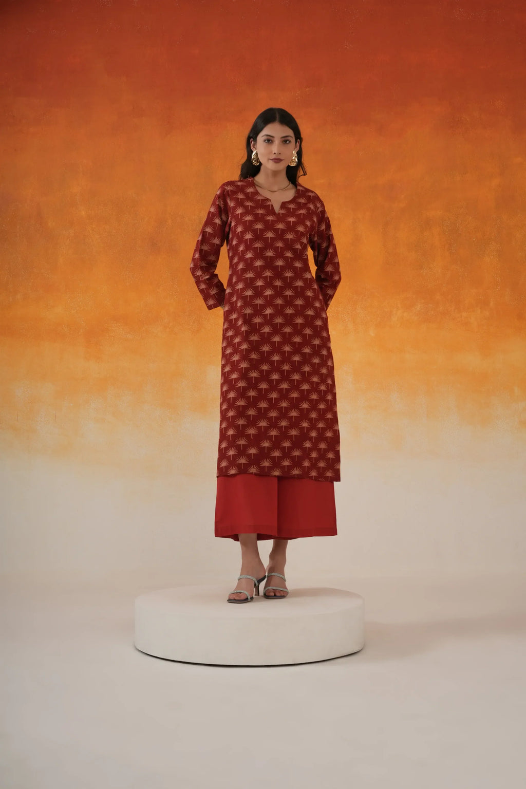 Maple Straight Ajrakh Cotton Kurta - Madder Red