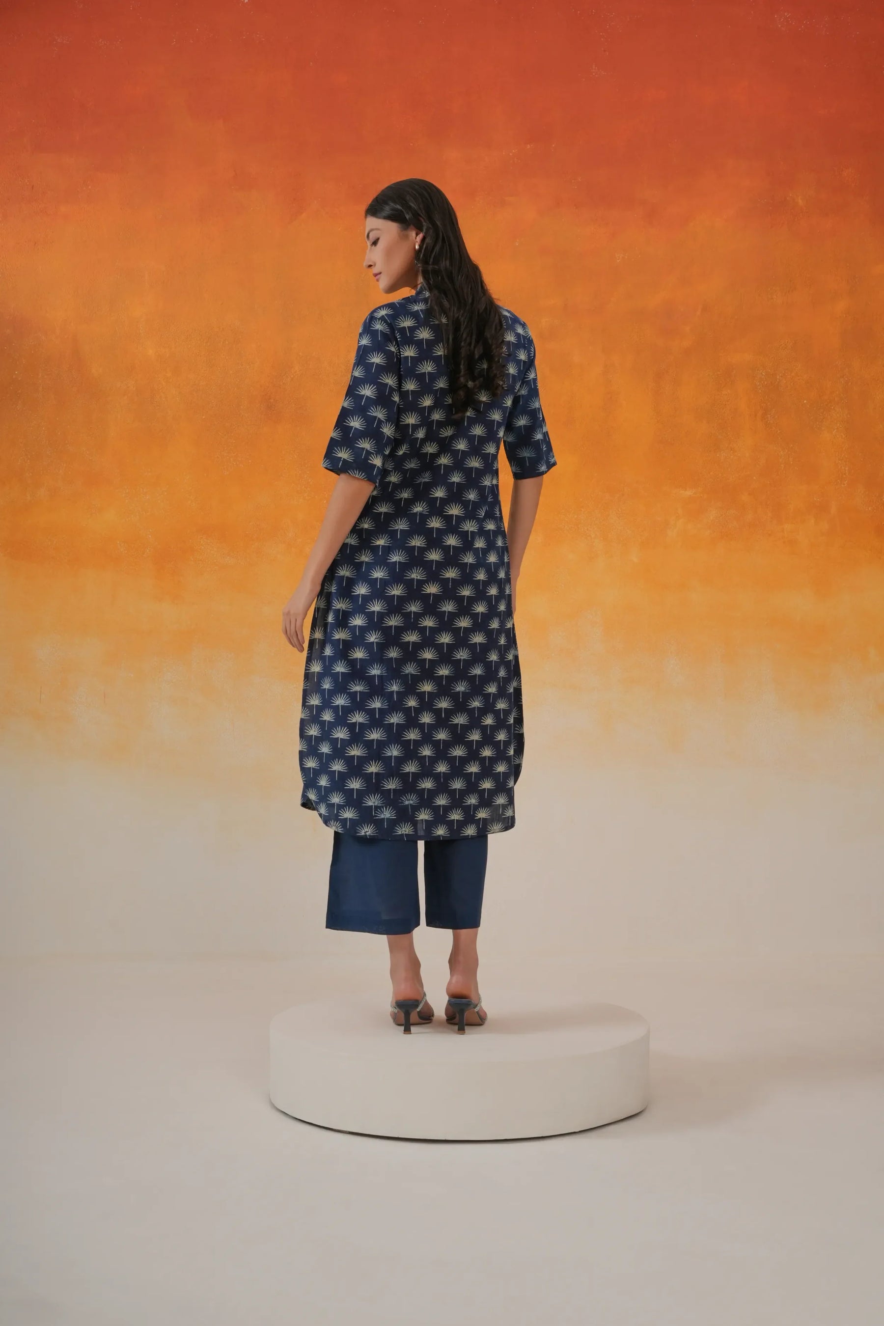 Maple A-line Ajrakh cotton kurta in indigo - World of Toji