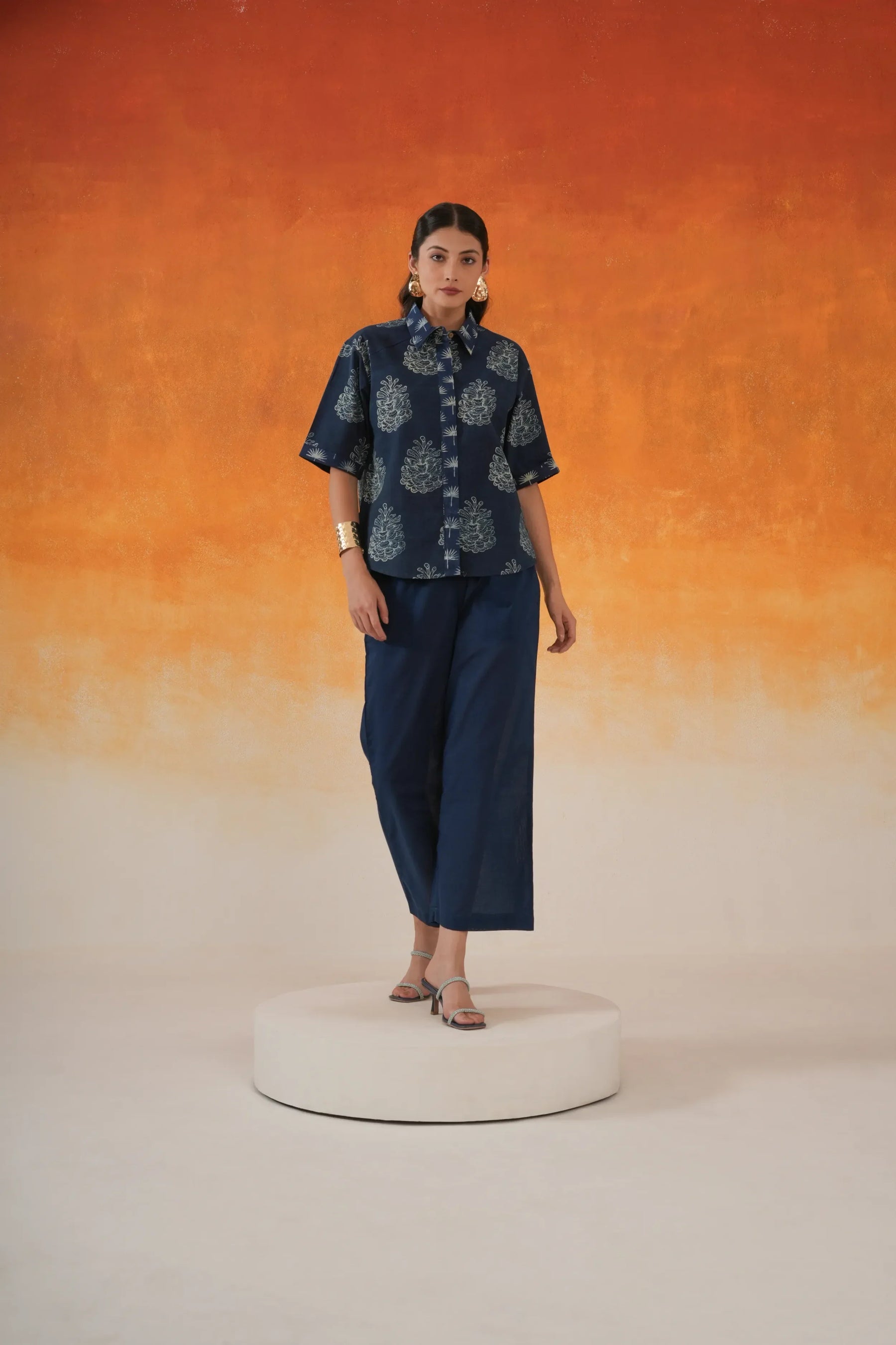 Pine Ajrakh cotton shirt in indigo -World of Toji