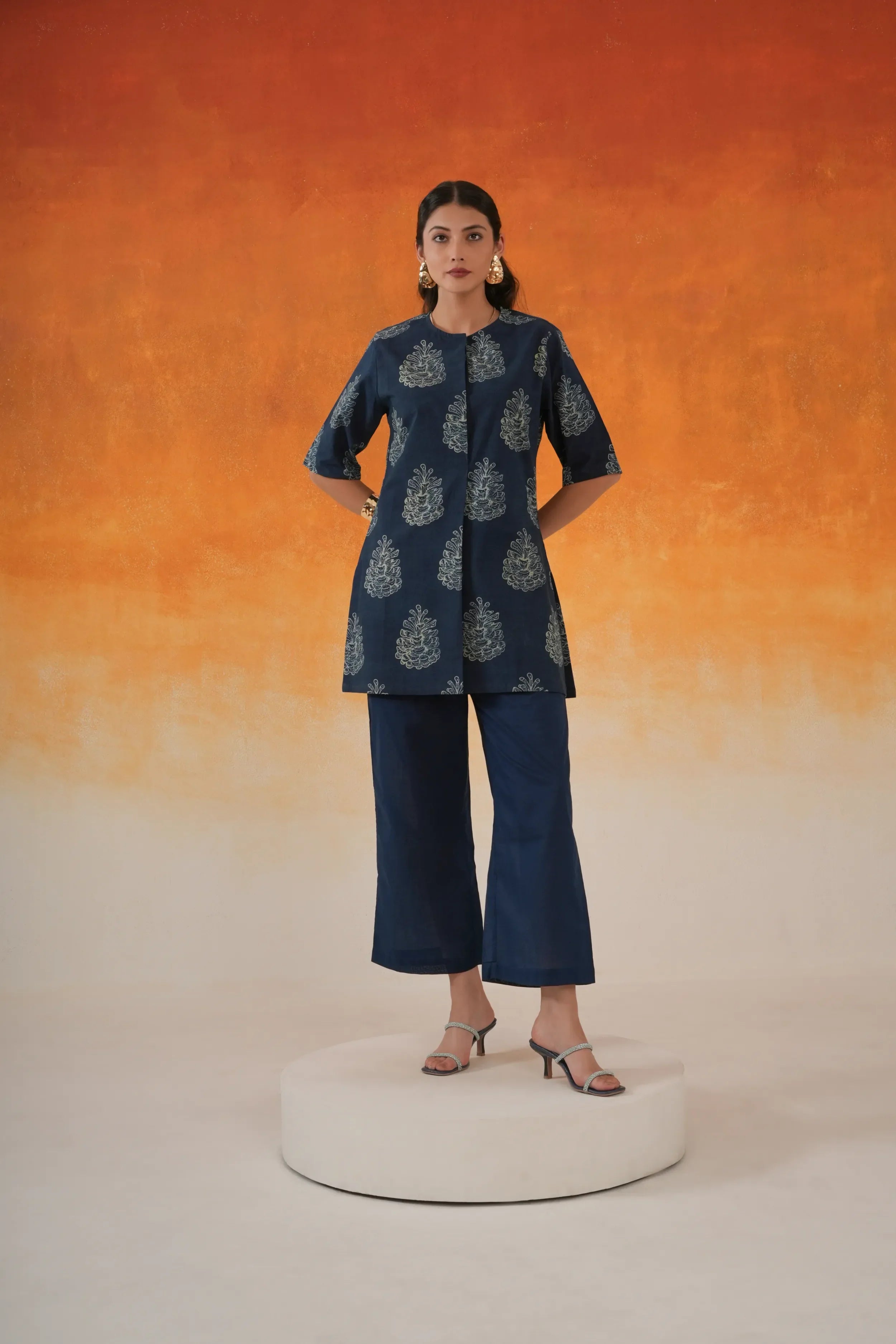 Pine Ajrakh Cotton Short Kurta - Indigo