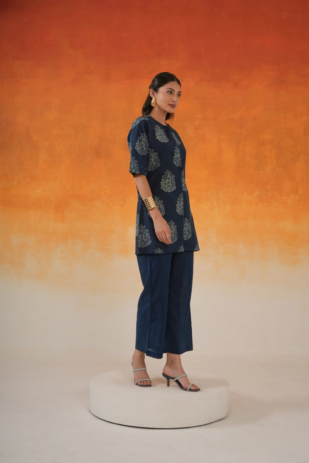 Pine Ajrakh Cotton Short Kurta - Indigo