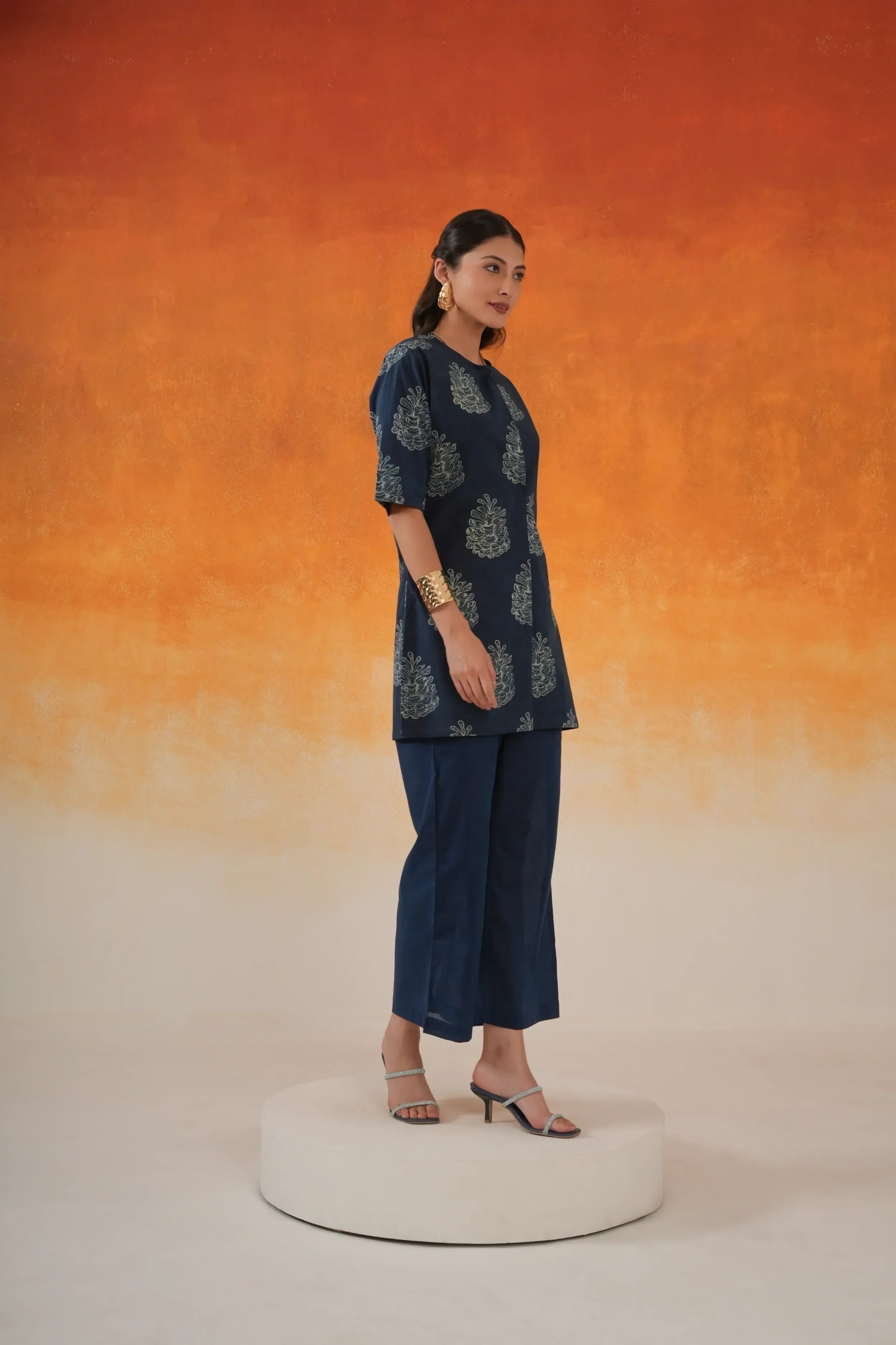 Pine Ajrakh Cotton Short Kurta - Indigo