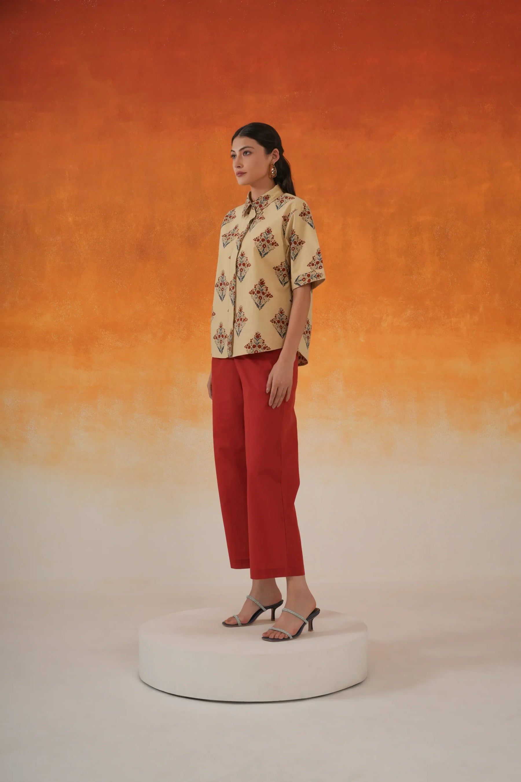 Buta Ajrakh cotton shirt in ivory- World of Toji