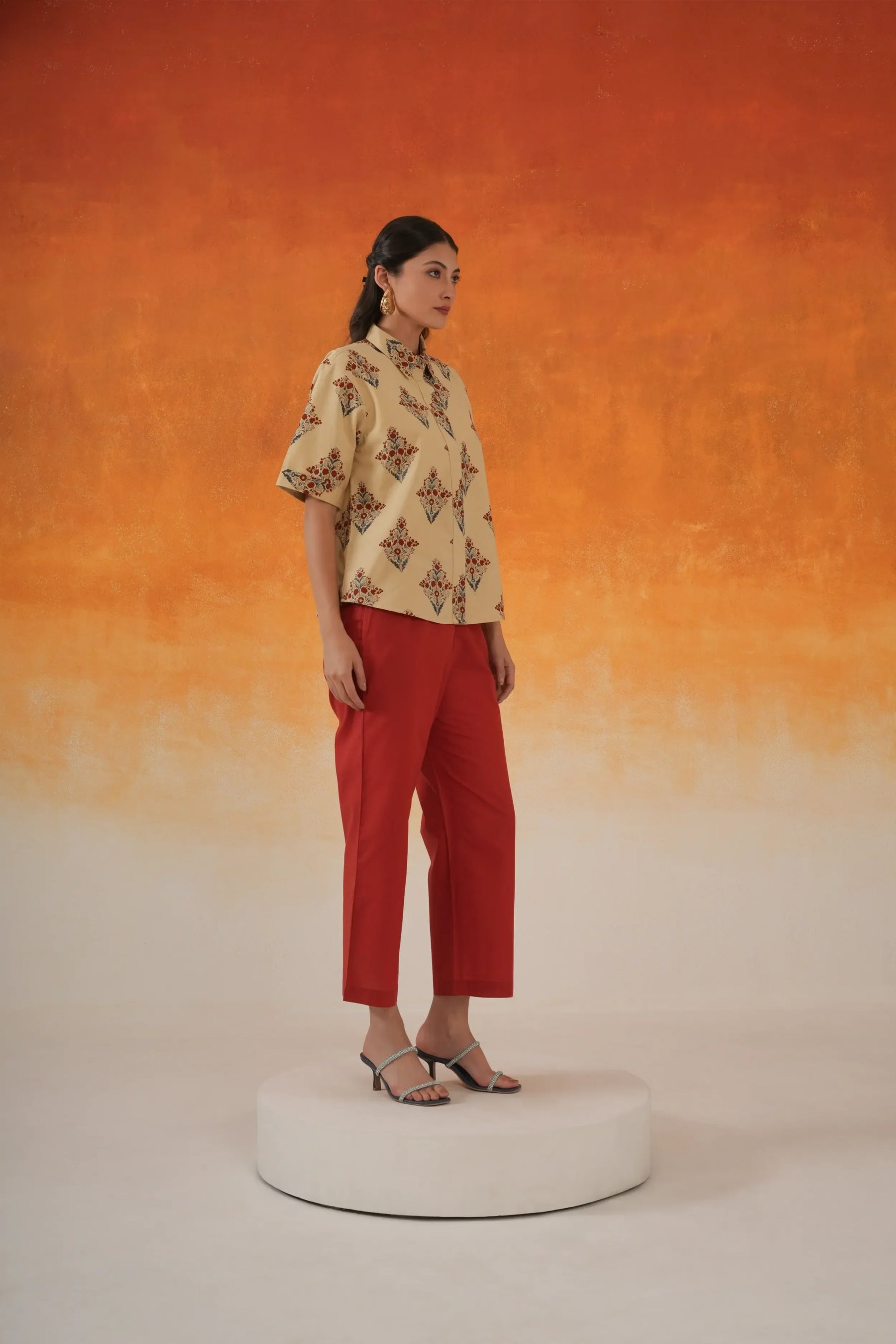 Buta Ajrakh cotton shirt in ivory- World of Toji
