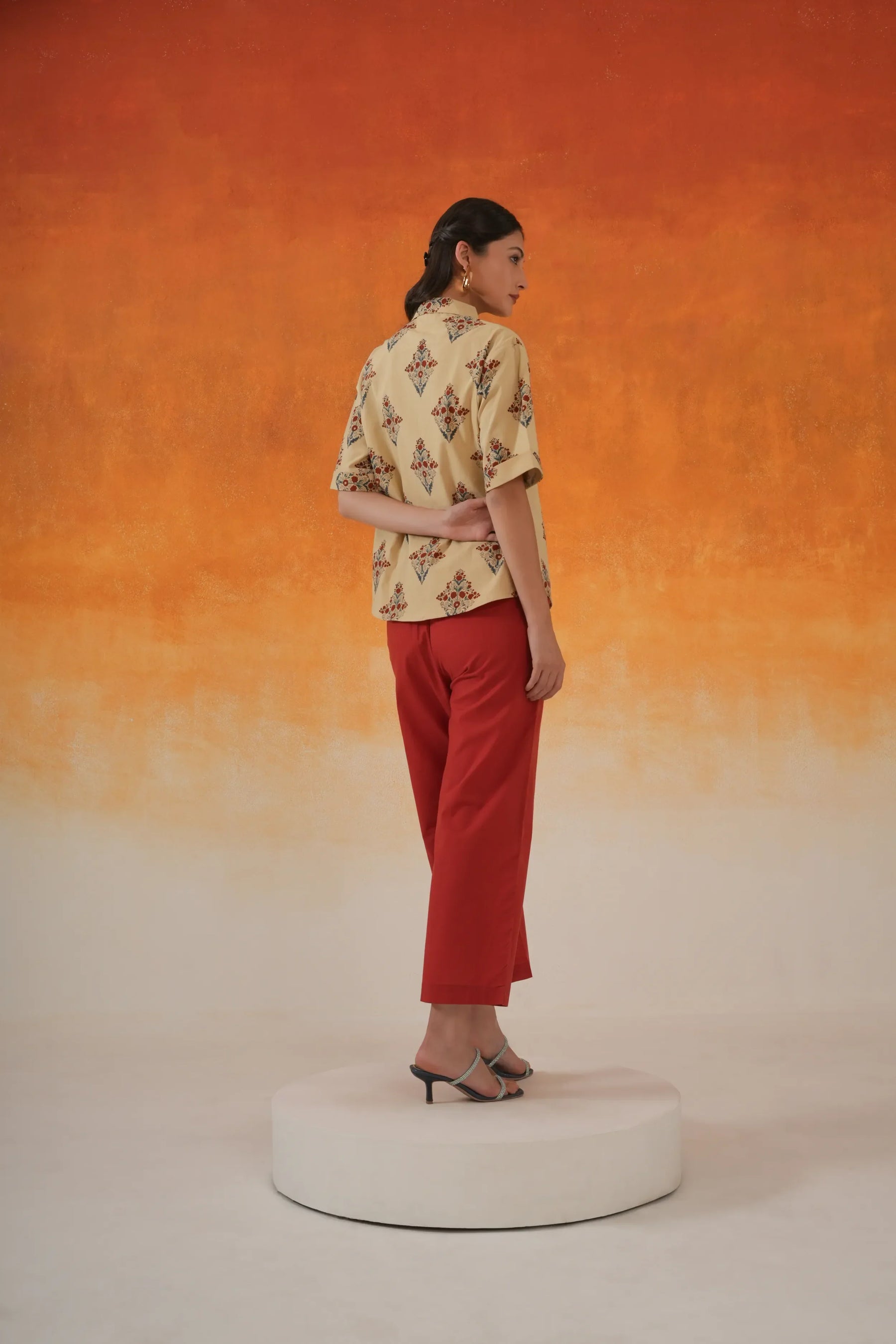 Buta Ajrakh cotton shirt in ivory- World of Toji