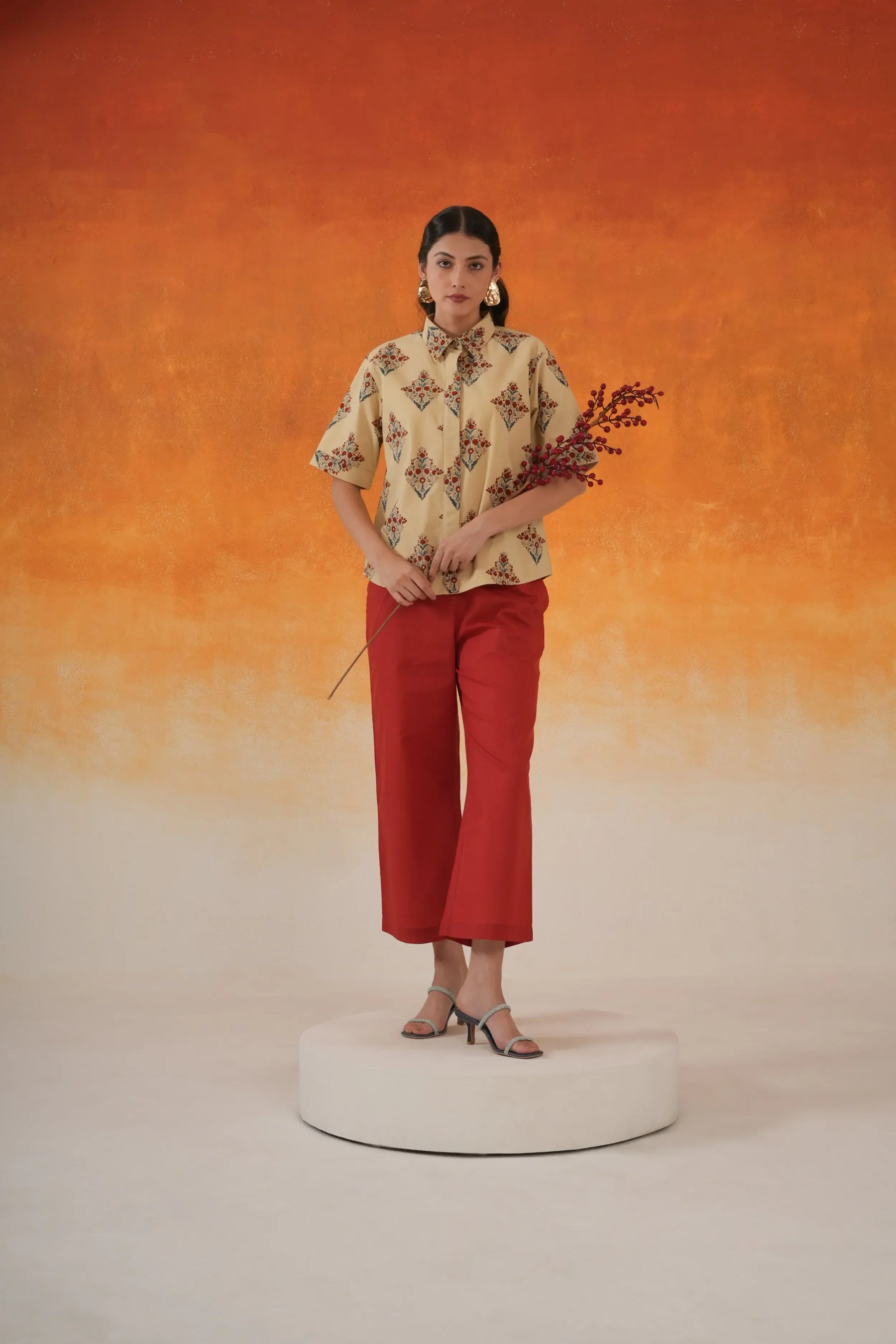 Buta Ajrakh cotton shirt in ivory- World of Toji