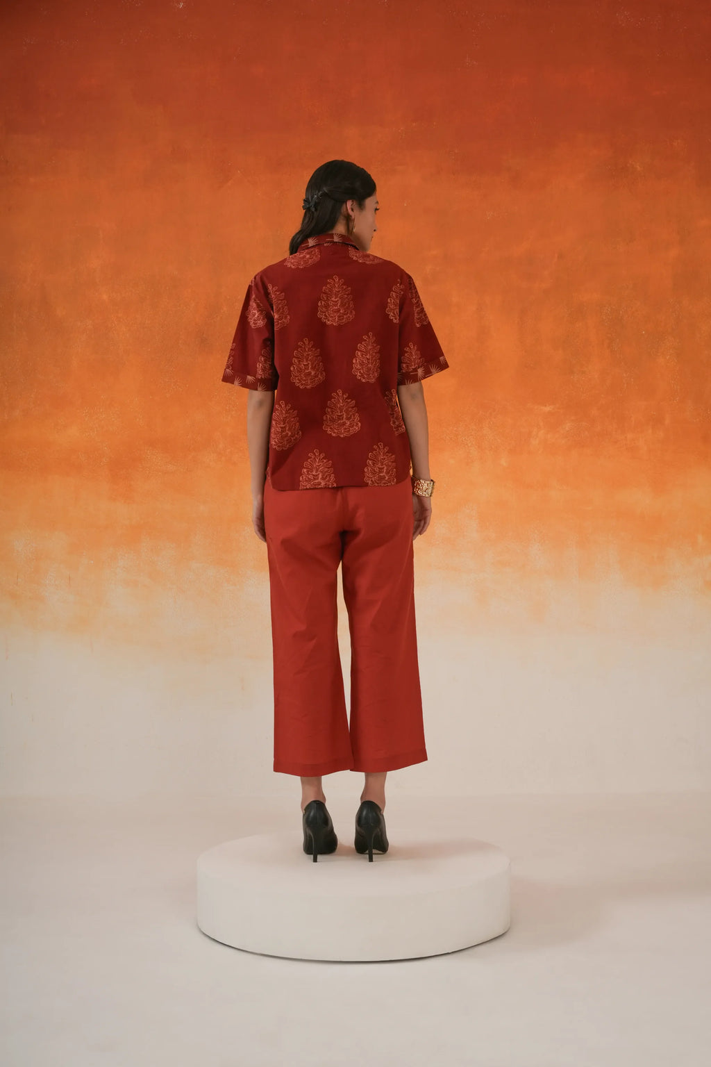 Madder red Pine Ajrakh cotton shirt co-ord set