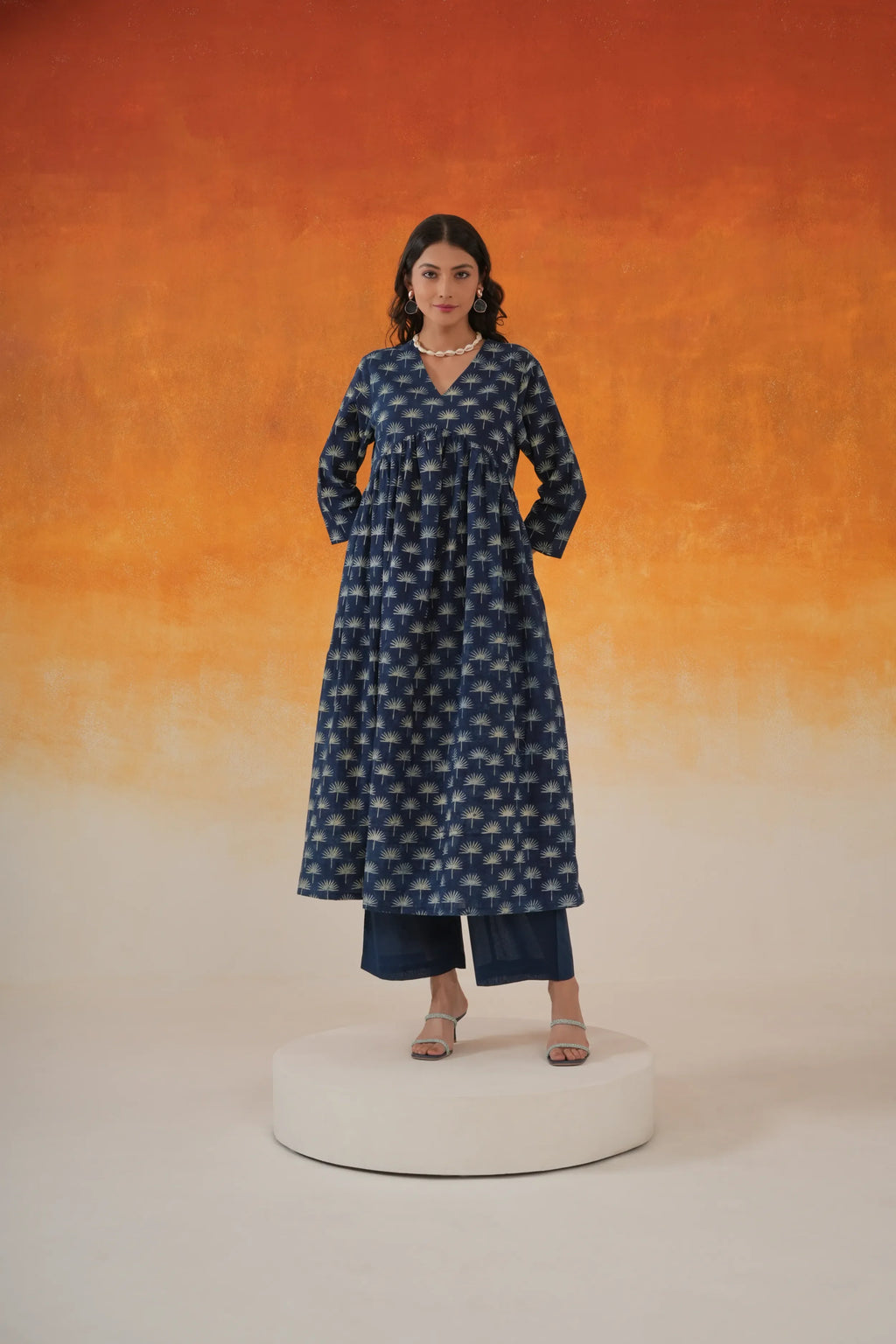 Indigo Maple Anarkali Ajrakh cotton kurta set