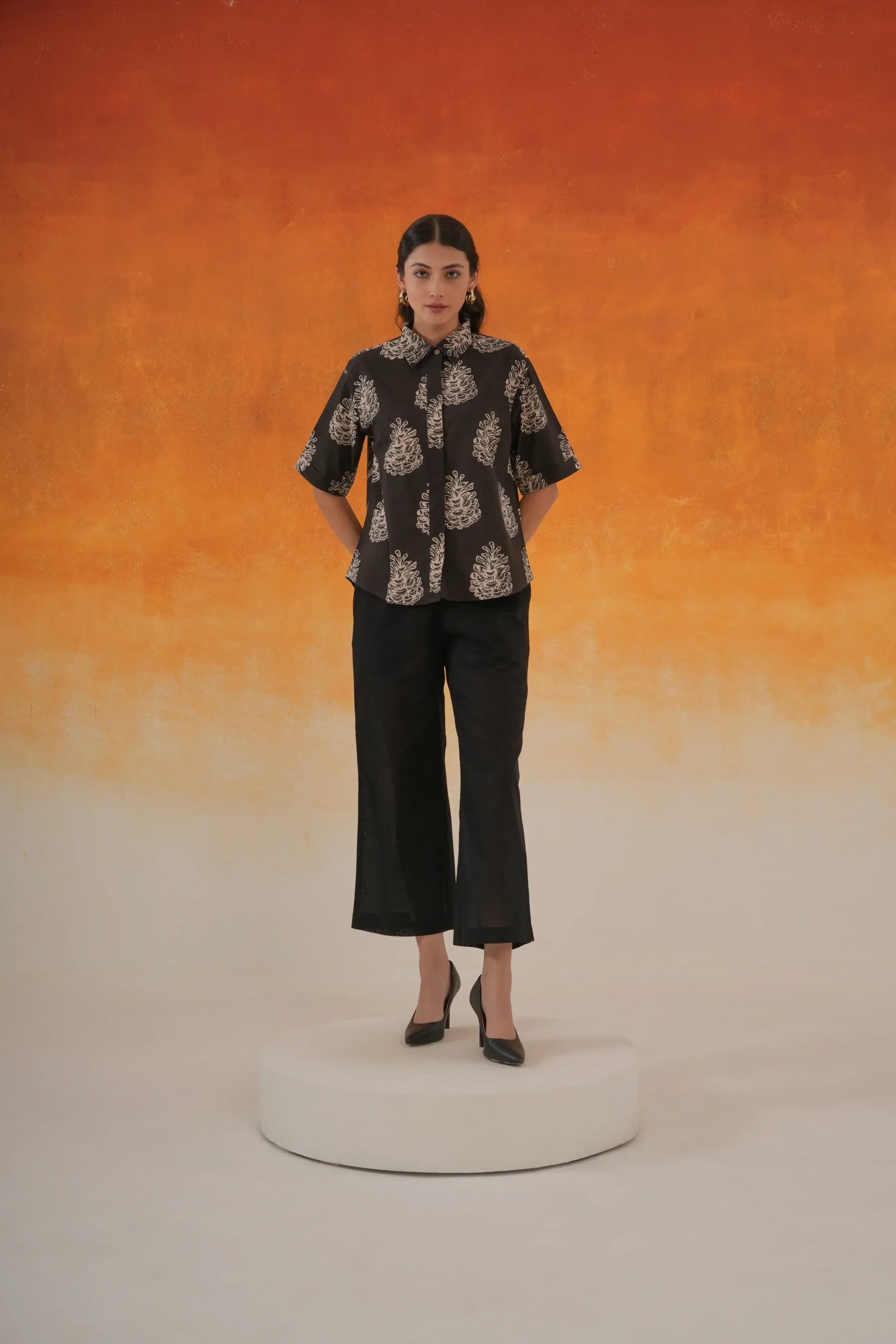 Pine Ajrakh cotton shirt in black - World of Toji