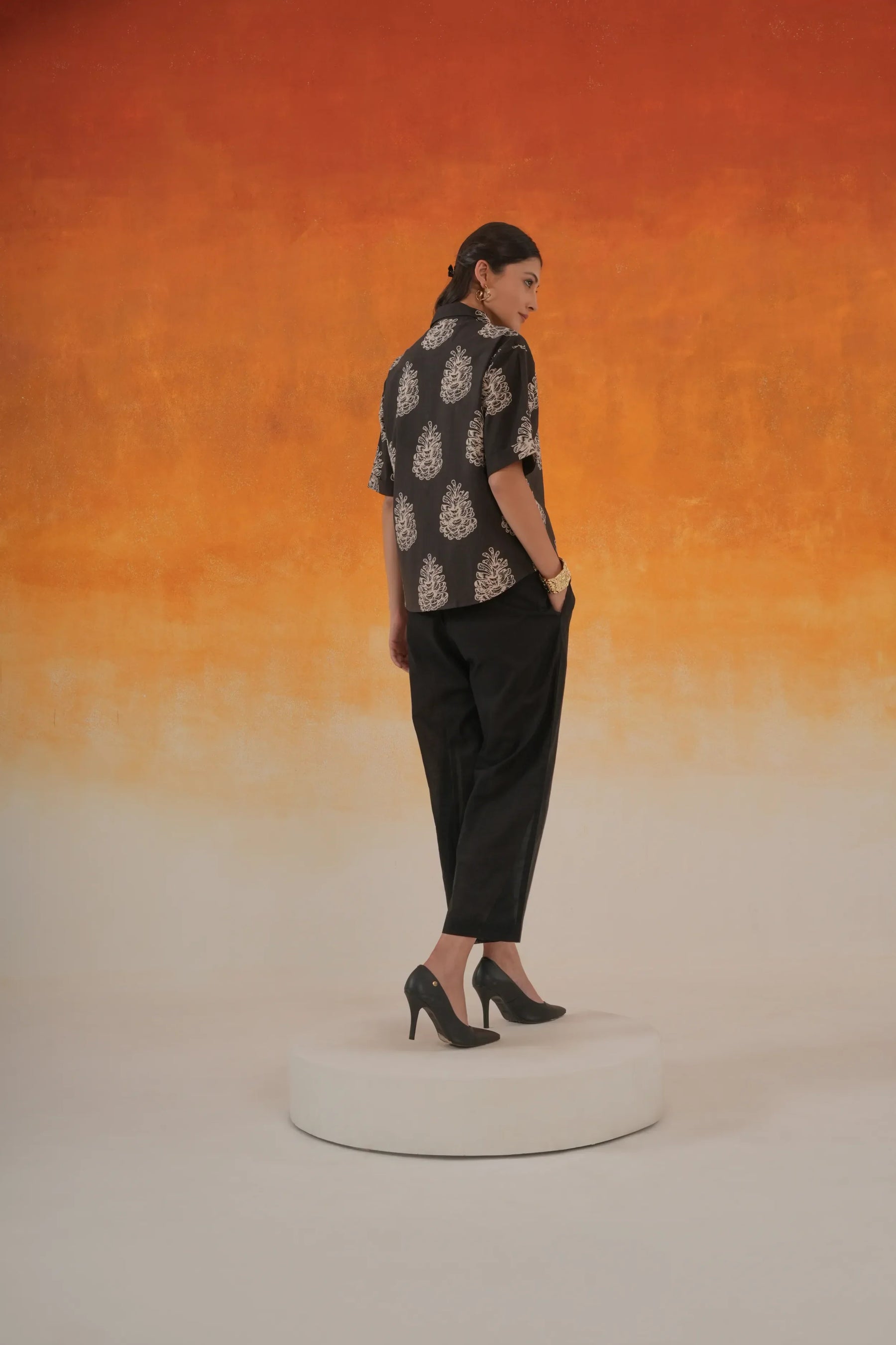 Pine Ajrakh cotton shirt in black - World of Toji