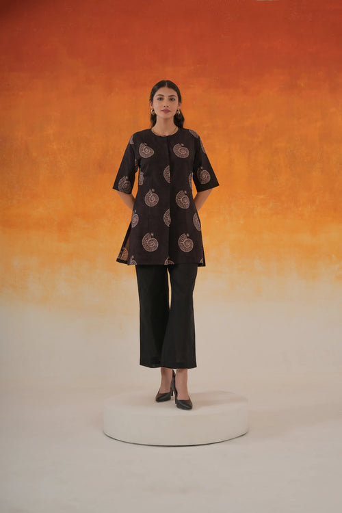 Conch black Ajrakh cotton co-ord set