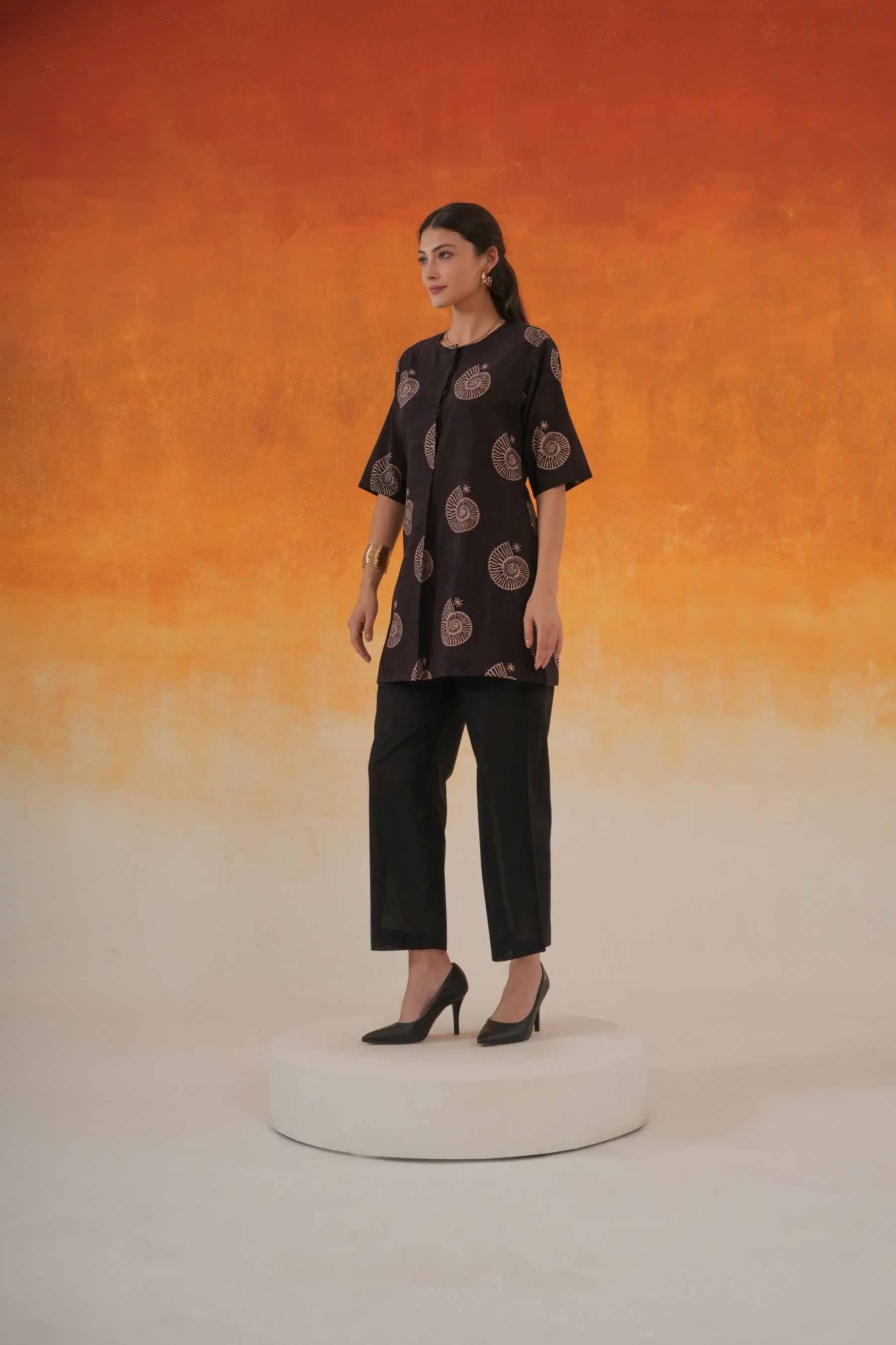 Conch black Ajrakh cotton co-ord set - world of toji