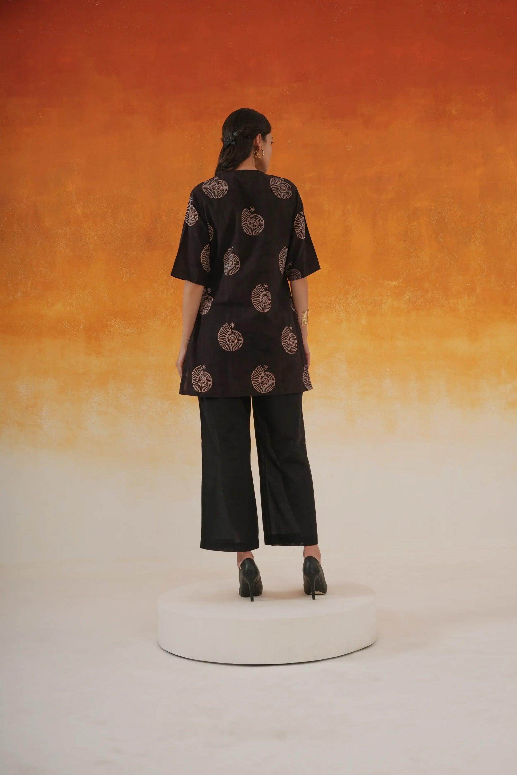 Conch black Ajrakh cotton co-ord set - world of toji