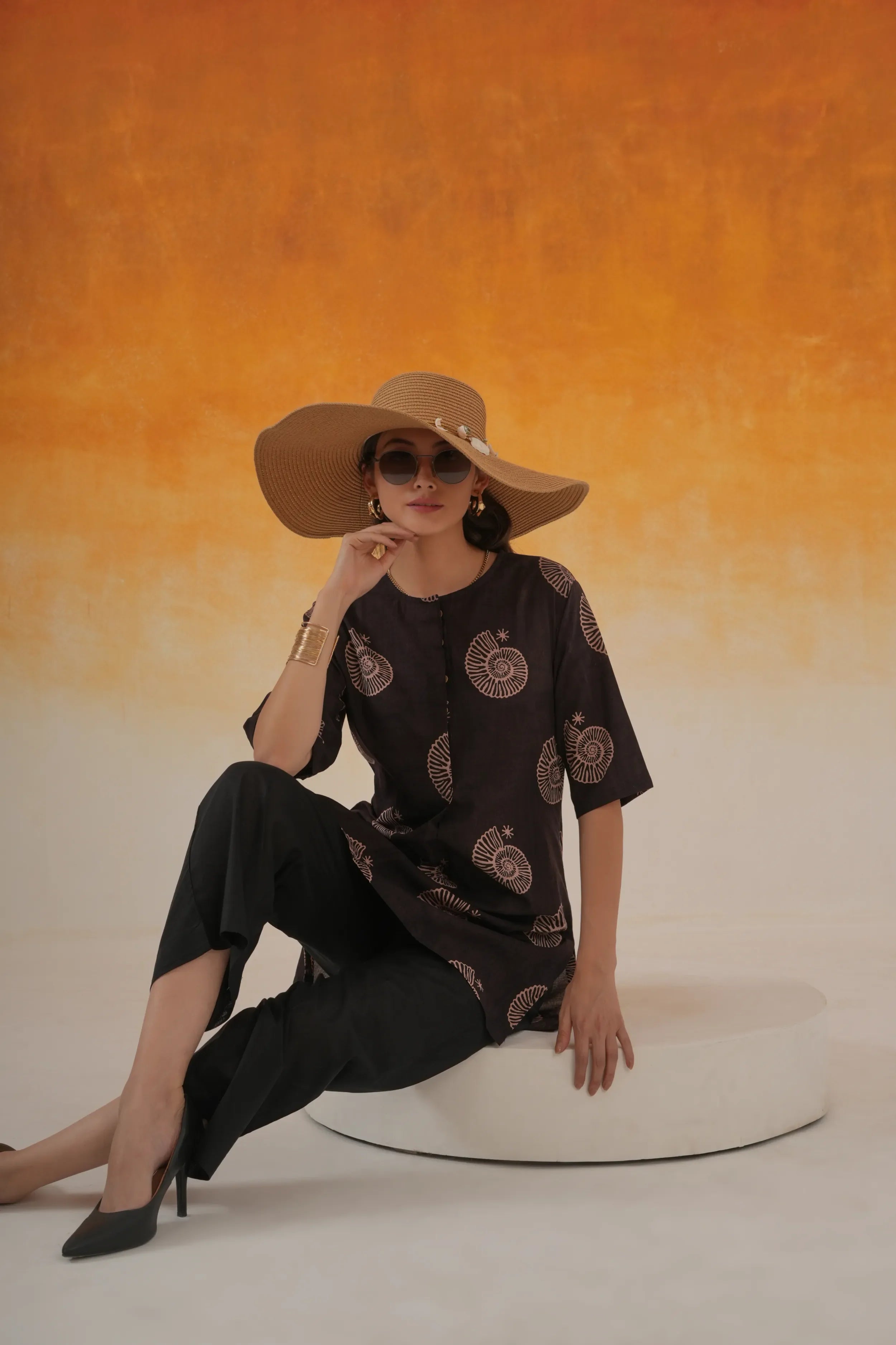 Conch black Ajrakh cotton co-ord set