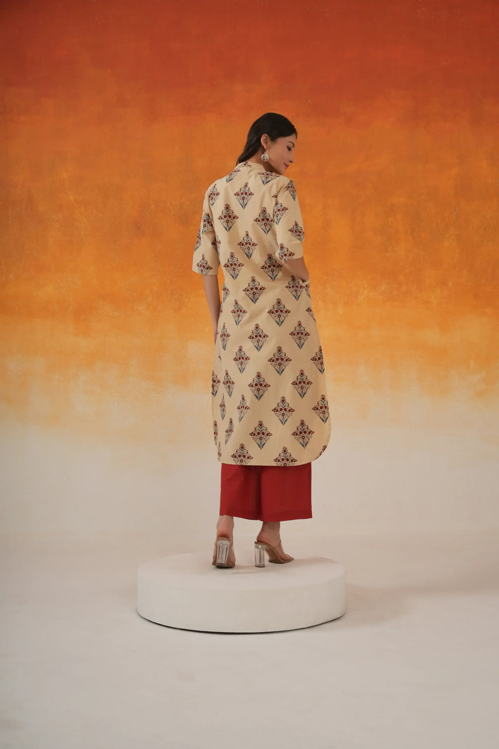 Buta A-line Ajrakh Cotton Kurta - Ivory