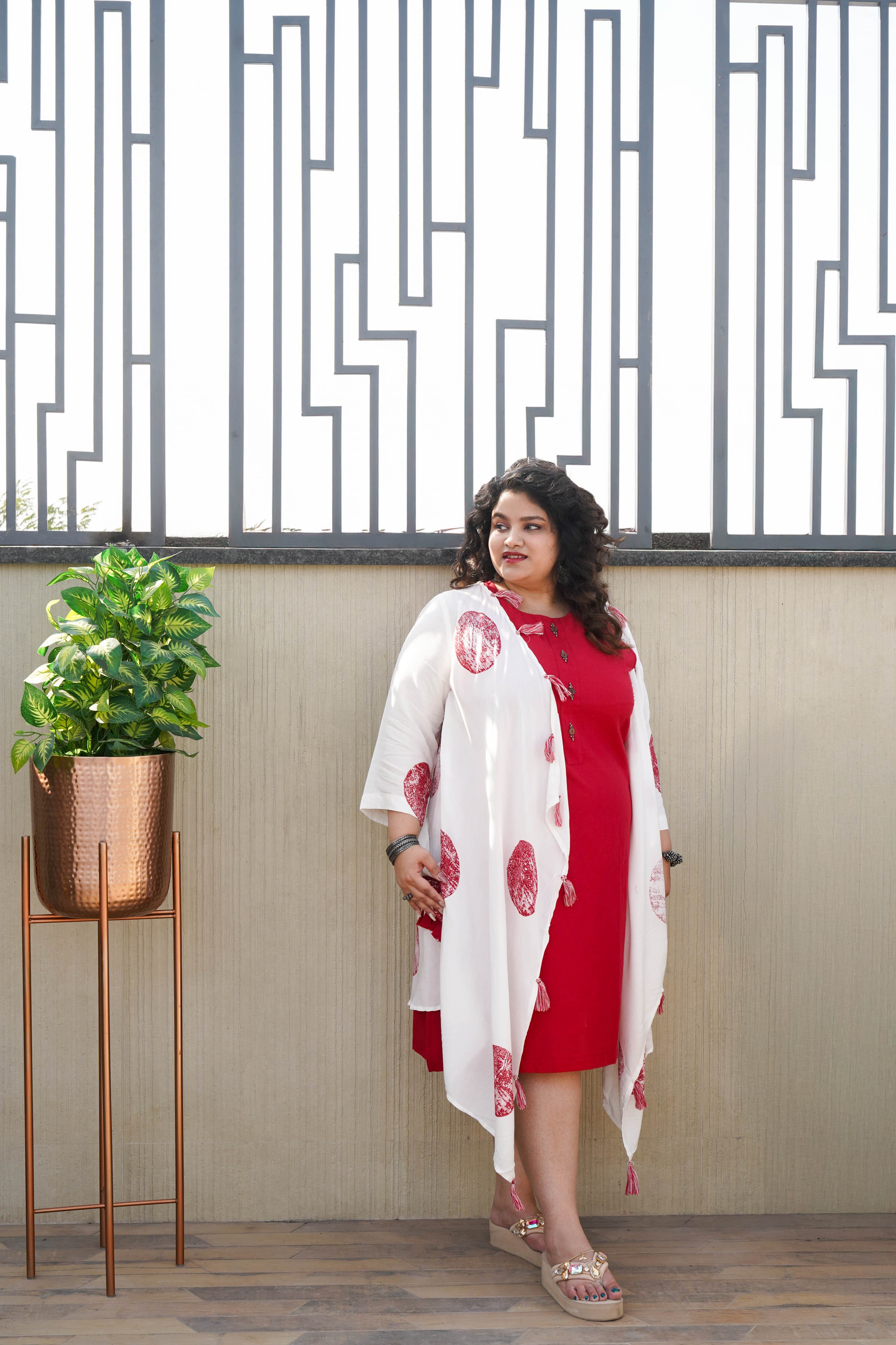 Mahogany Bloom Hand Painted Cotton Cape Dress